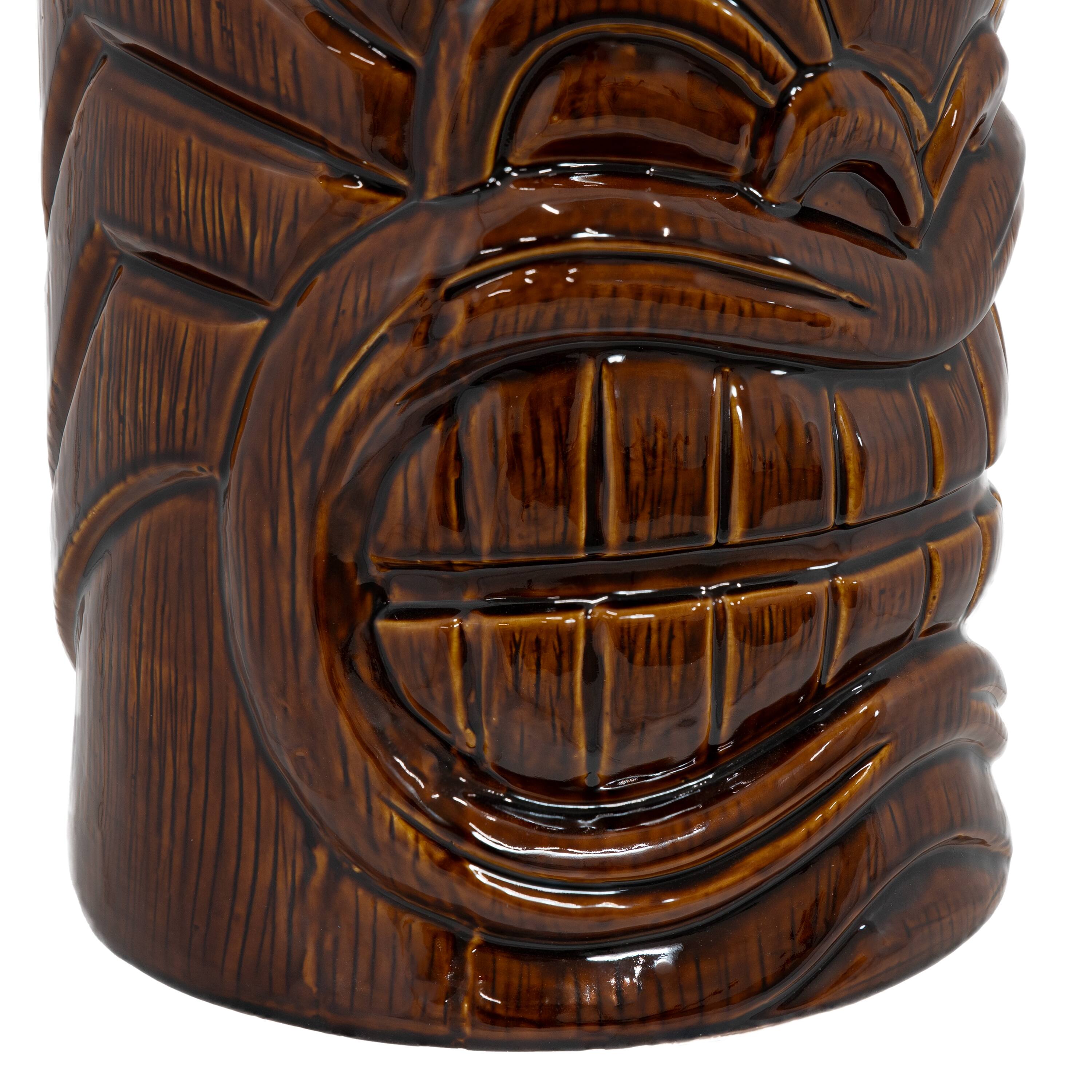 Alt View 9. Sunnydaze - Wood-Look Tiki Head Ceramic Garden Stool - 17” - Brown.