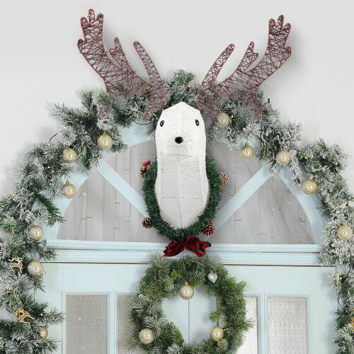 Alt View 10. Winado - 39in Christmas Wall Reindeer Head Decor with Light Hanging Wreath for Indoor / Outdoor Decoration - White.