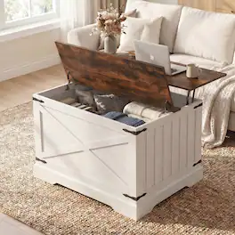 WELLFOR - 31.5 " Farmhouse Lift Top Coffee Table with Large Hidden Storage, Square Wood Center Table for Living Room - Rustic Brown