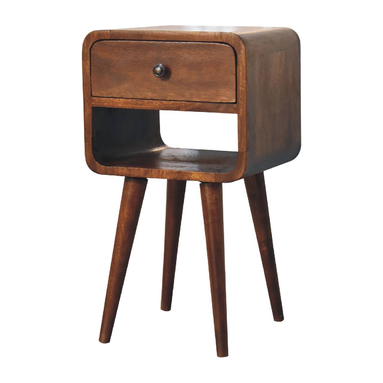 Back. Artisan Furniture - Artisan Furniture Solid Wood Mini Chestnut Curve Lower Nightstand, 1 Drawer, 1 Open-slot, Nordic legs, Brown - Chestnut.