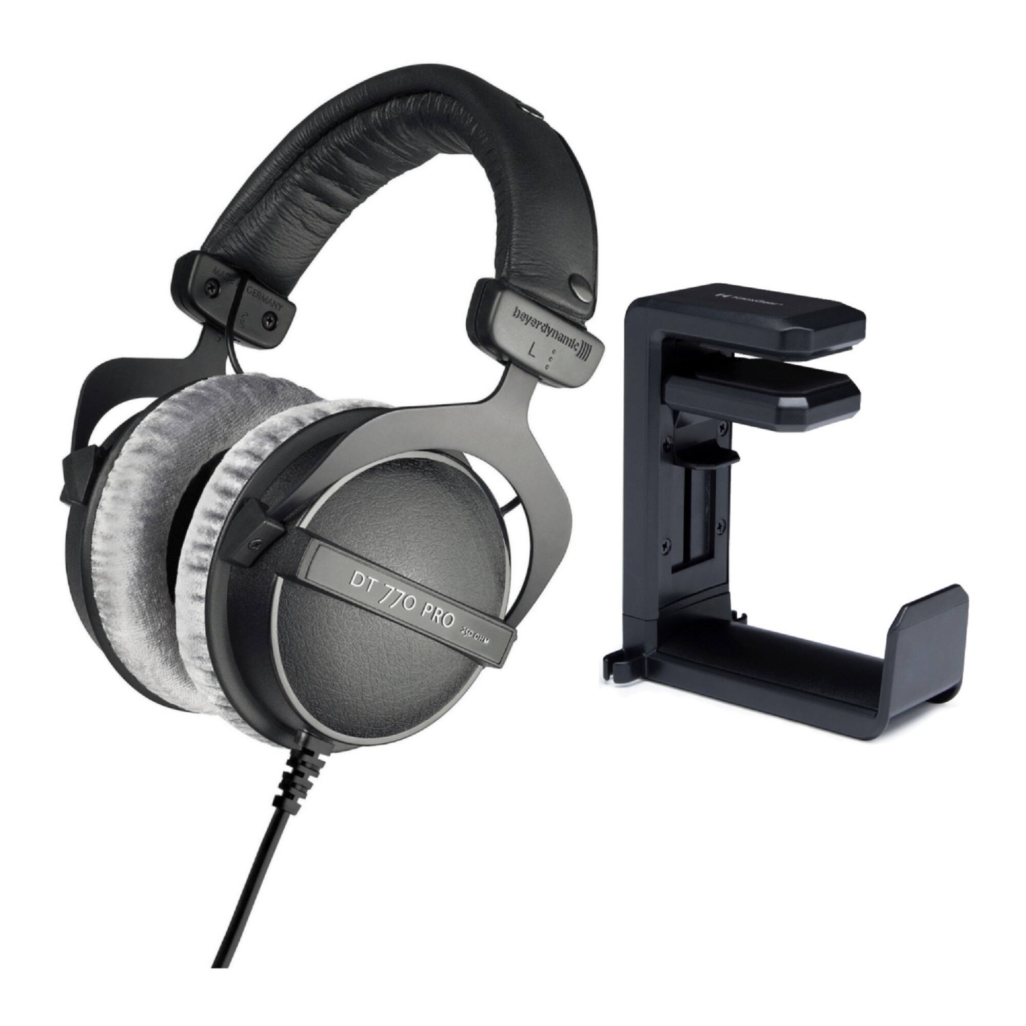 Beyerdynamic DT 770 PRO headphones with a black headband and a silver earpiece.