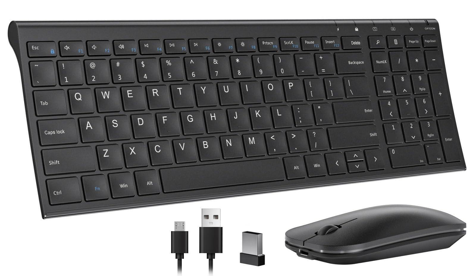 Rechargeable Wireless Keyboard Mouse Black