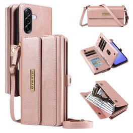 Dteck - Wallet Case for Samsung Galaxy A36 5G, Shockproof PU Leather Flip RFID Blocking Card Slots with Shoulder Strap - Rosegold
