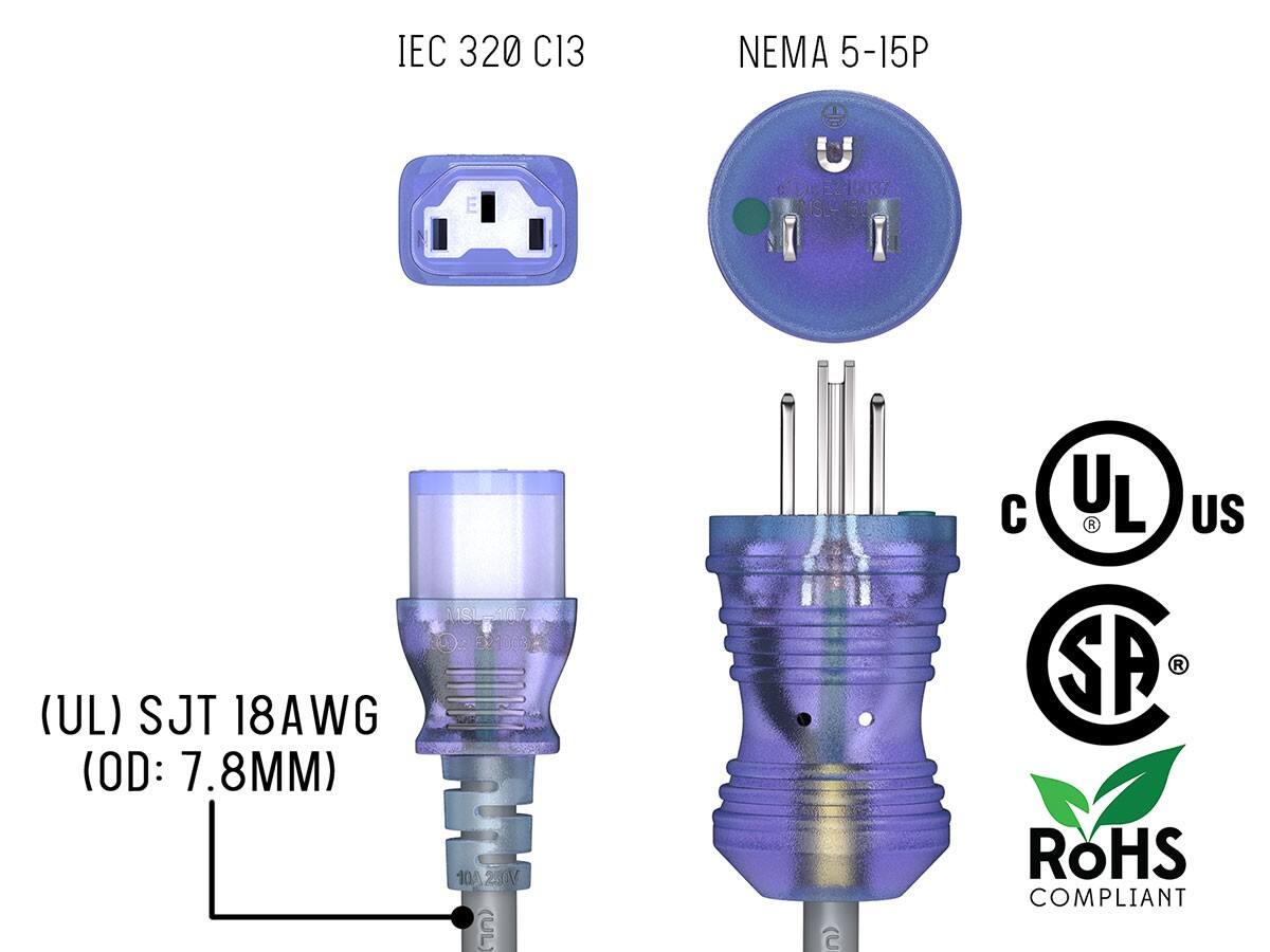 IEC 320 C13  
NEMA 5-15P  
EL10037  
MSL-150  
NSL107  
32  
31003  
(UL) SJT 18AWG (OD: 7.8MM)  
250V  
E  
C  
C  
UL  
US  
SA  
ROHS COMPLIANT