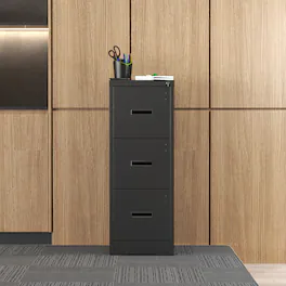 Anysun - 3-Drawer Narrow Adjustable Organized Vertical File Cabinet with Metal Hanging Rods, Assembly Required - Black