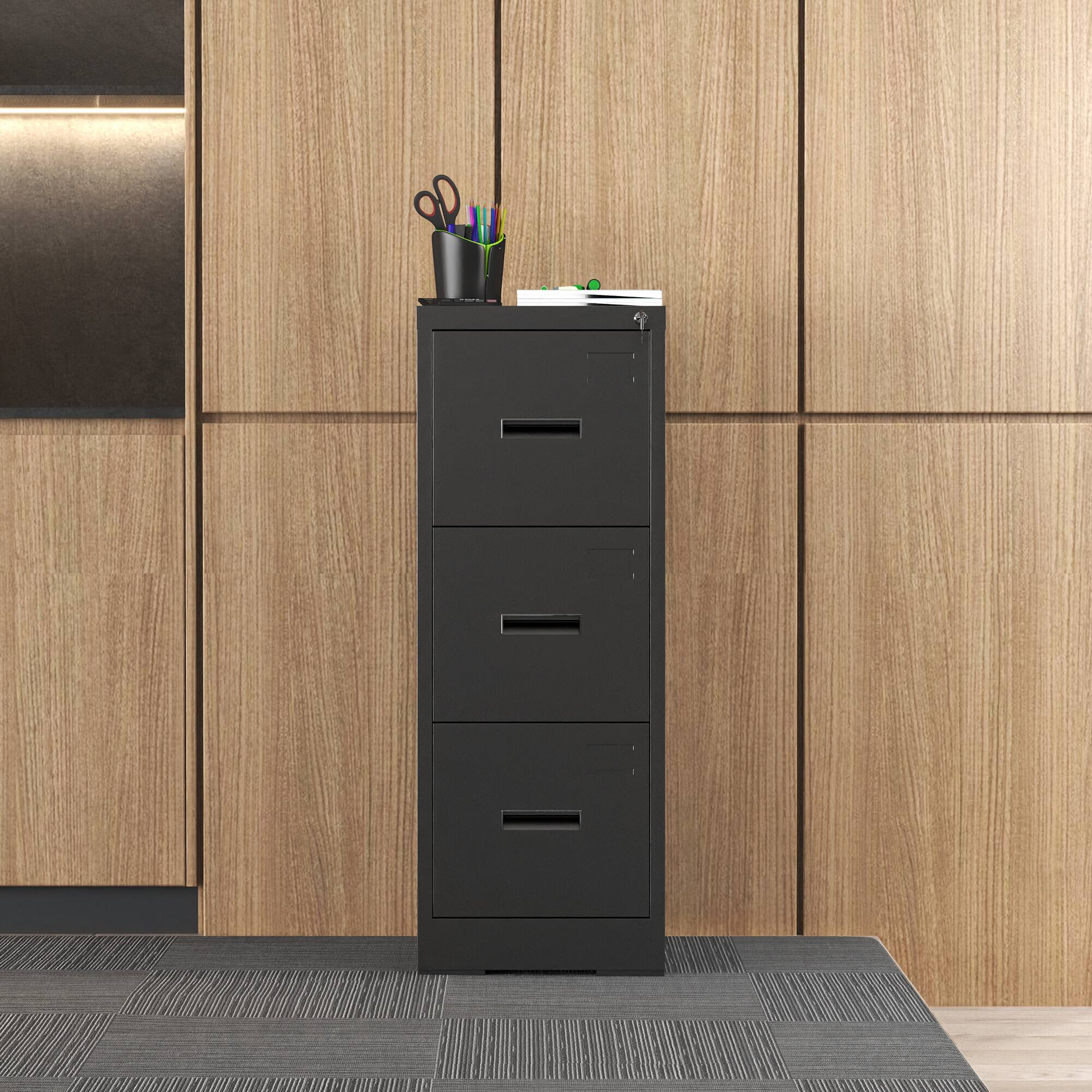Alt View 9. Ecooso - 3 Drawer Vertical File Cabinet with Lock, Metal Office File Cabinet with Card Slot for Letter Legal A4 Files - Black.