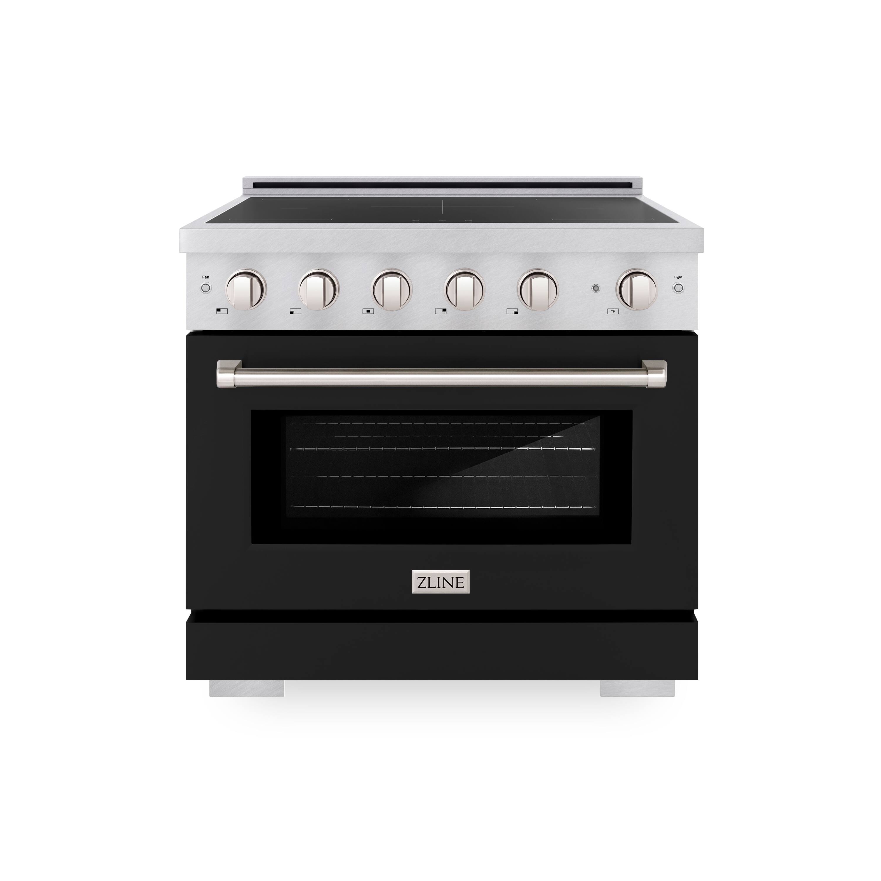 Front. ZLINE - 36 in. 5.2 cu. ft. Paramount Freestanding Induction Range with 5 Burners and Electric Oven in Satin Steel w/ Black Door - Matte Black.