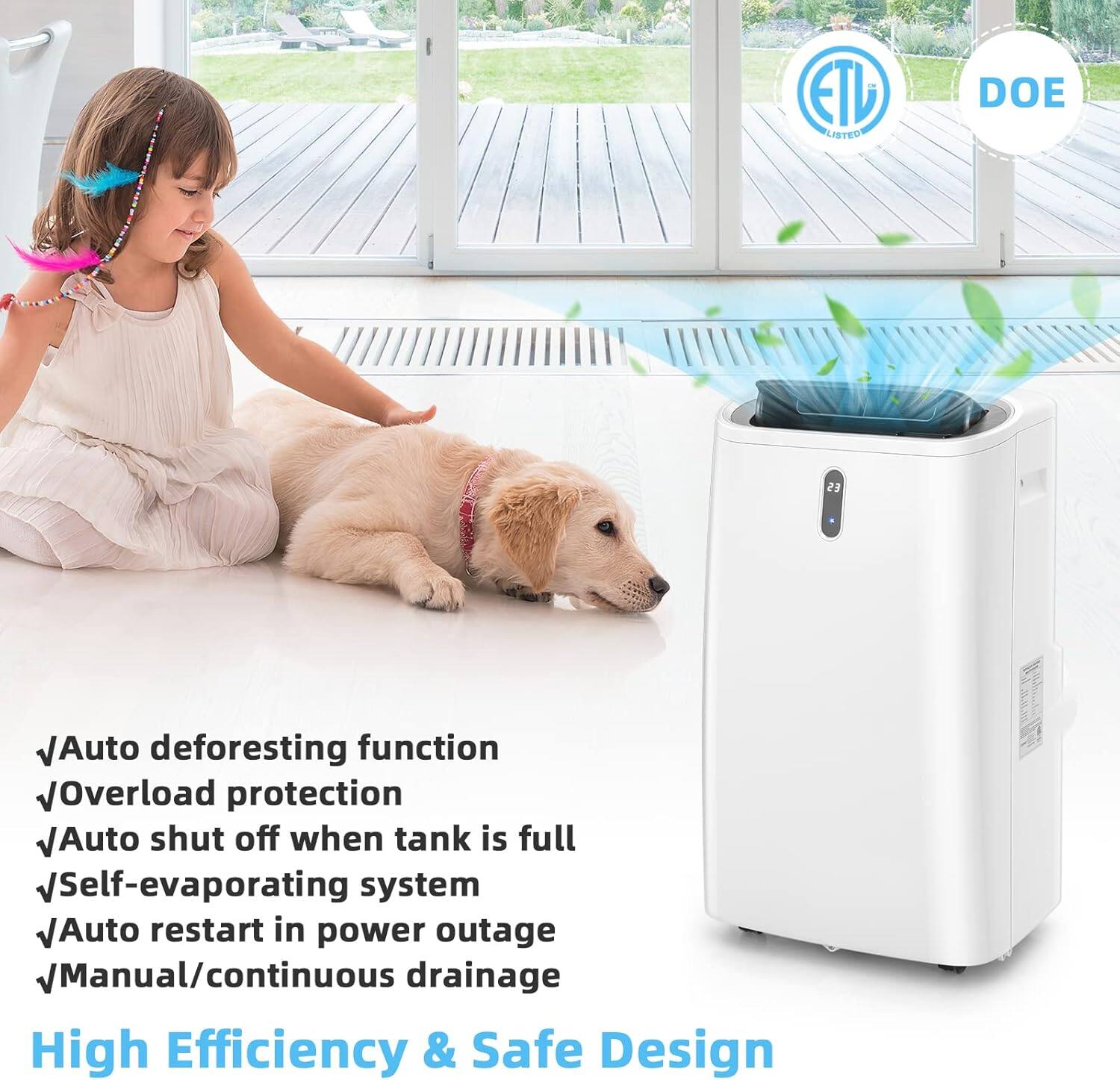 ETL LISTED DOE 23

- Auto defrosting function
- Overload protection
- Auto shut off when tank is full
- Self-evaporating system
- Auto restart in power outage
- Manual/continuous drainage

High Efficiency & Safe Design