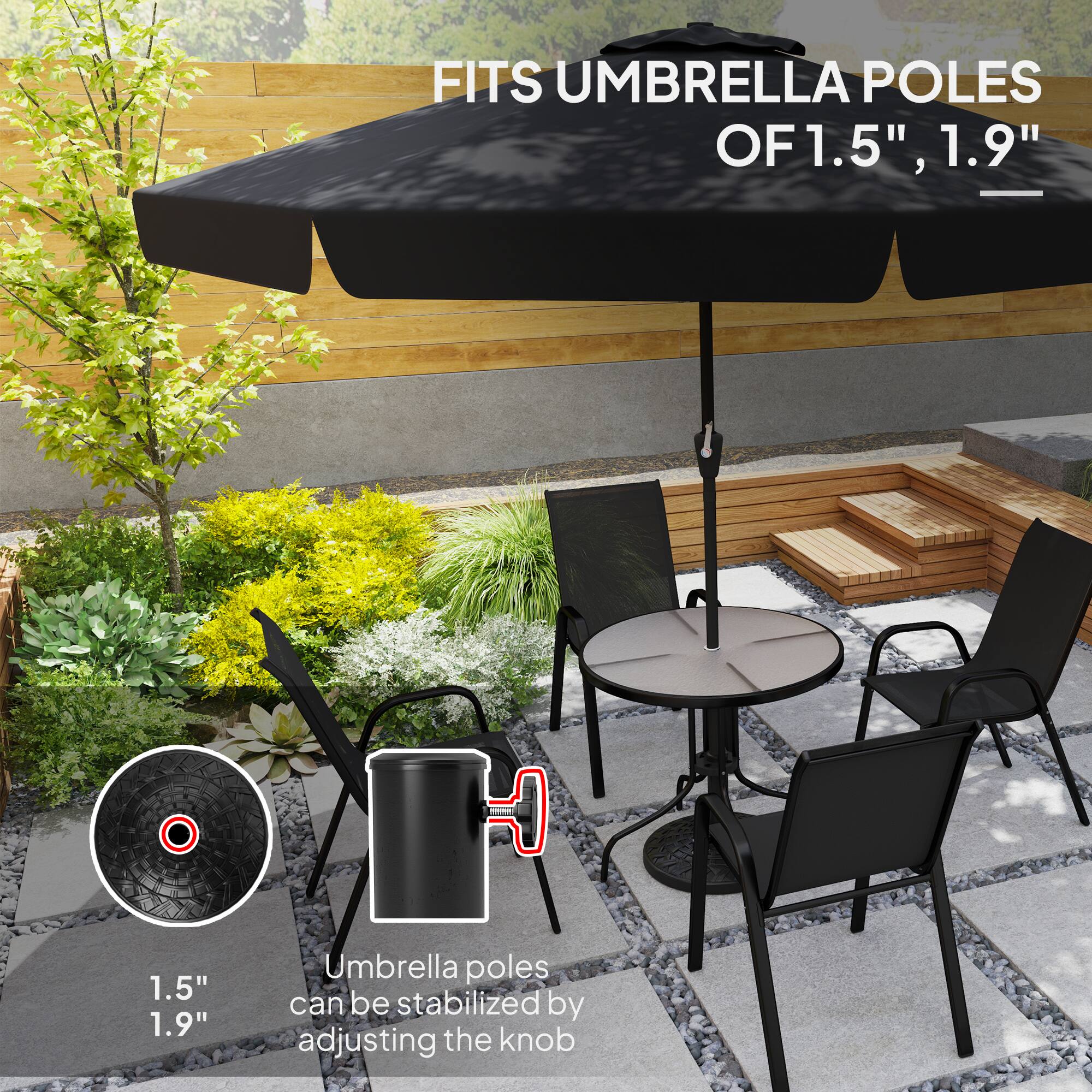 FITS UMBRELLA POLES OF 1.5", 1.9" - 1.5" 1.9" Umbrella poles can be stabilized by adjusting the knob