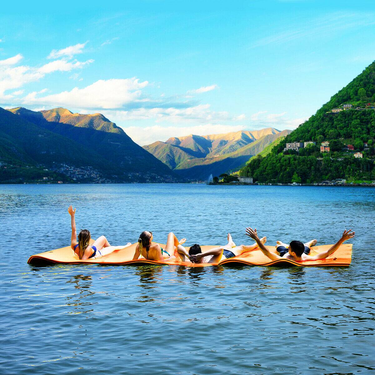 Alt View 1. Costway - Costway 3 Layer Water Mat Floating Pad Island Water Sports Recreation Relaxing Tear-resistant 12' x 6' - Orange,Black.