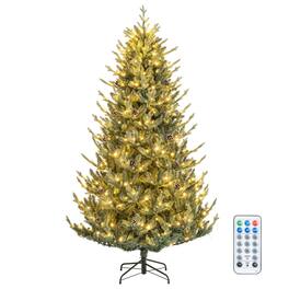 Costway - 7.5 FT Artificial Christmas Tree with 1306 Branch Tips 500 LED Lights 48 Pine Cones - Green