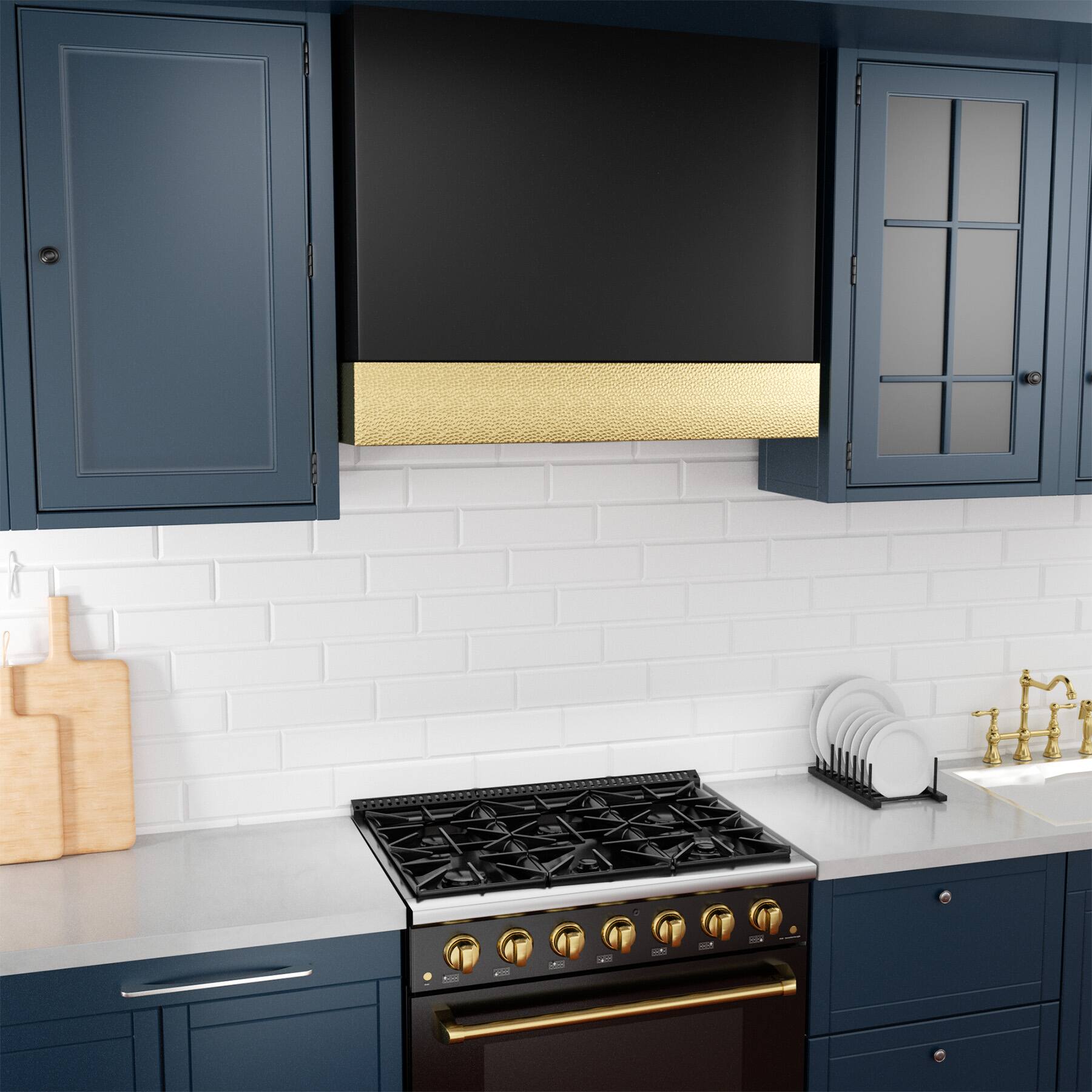 Alt View 4. Akicon - Akicon 36 in. Stainless Steel Ducted Wall Mount Range Hood with Powerful 600 CFM Vent Motor, 3 Speed, in Black with Gold - Black with Gold.