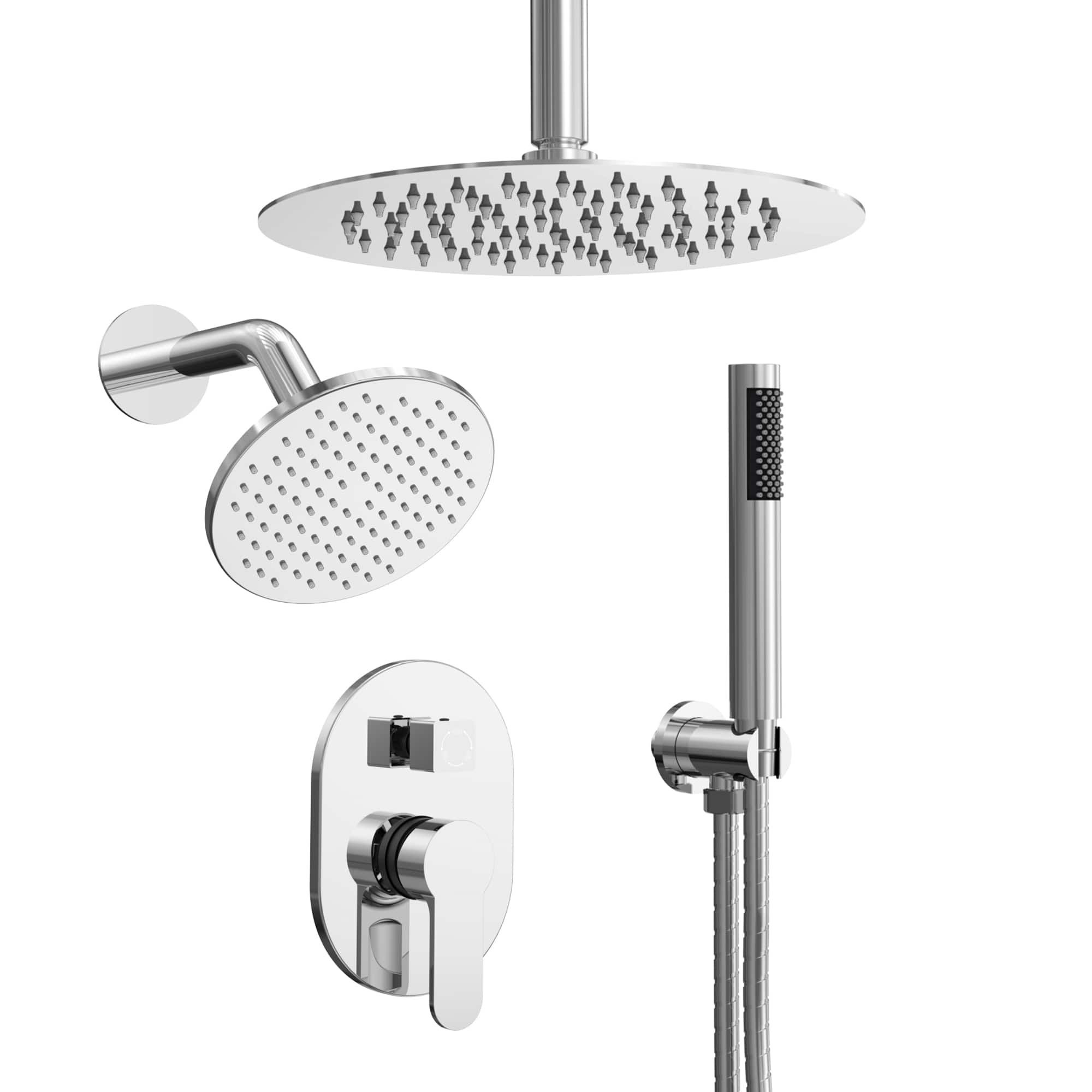 GRANDJOY - Dual Shower Head System with 10" Rainfall Head, Handheld Sprayer and Adjustable Slide Bar - Polished Chrome