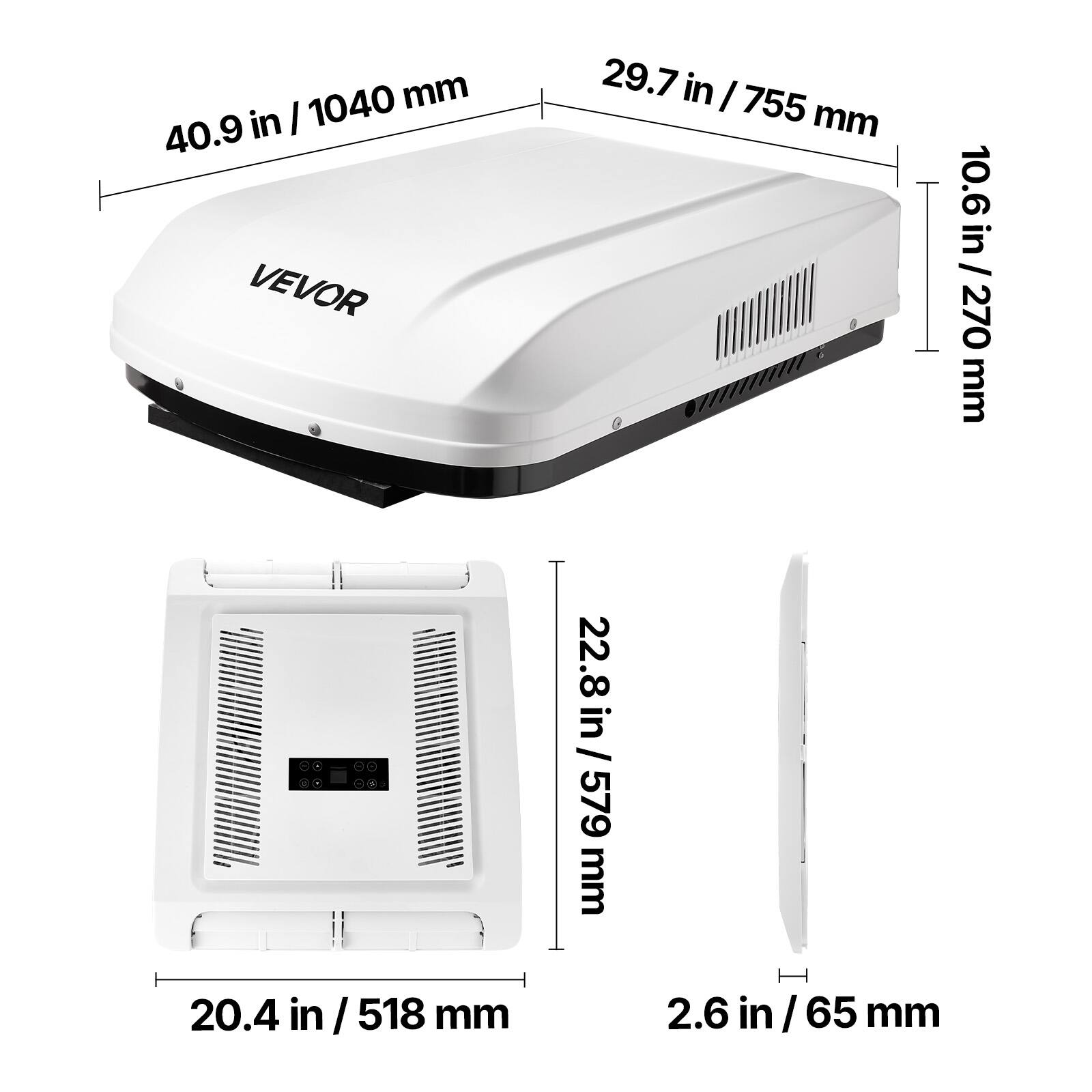 1040 mm 40.9 in  
29.7 in / 755 mm  
20.4 in / 518 mm  
10.6 in / 270 mm  
22.8 in / 579 mm  
2.6 in / 65 mm