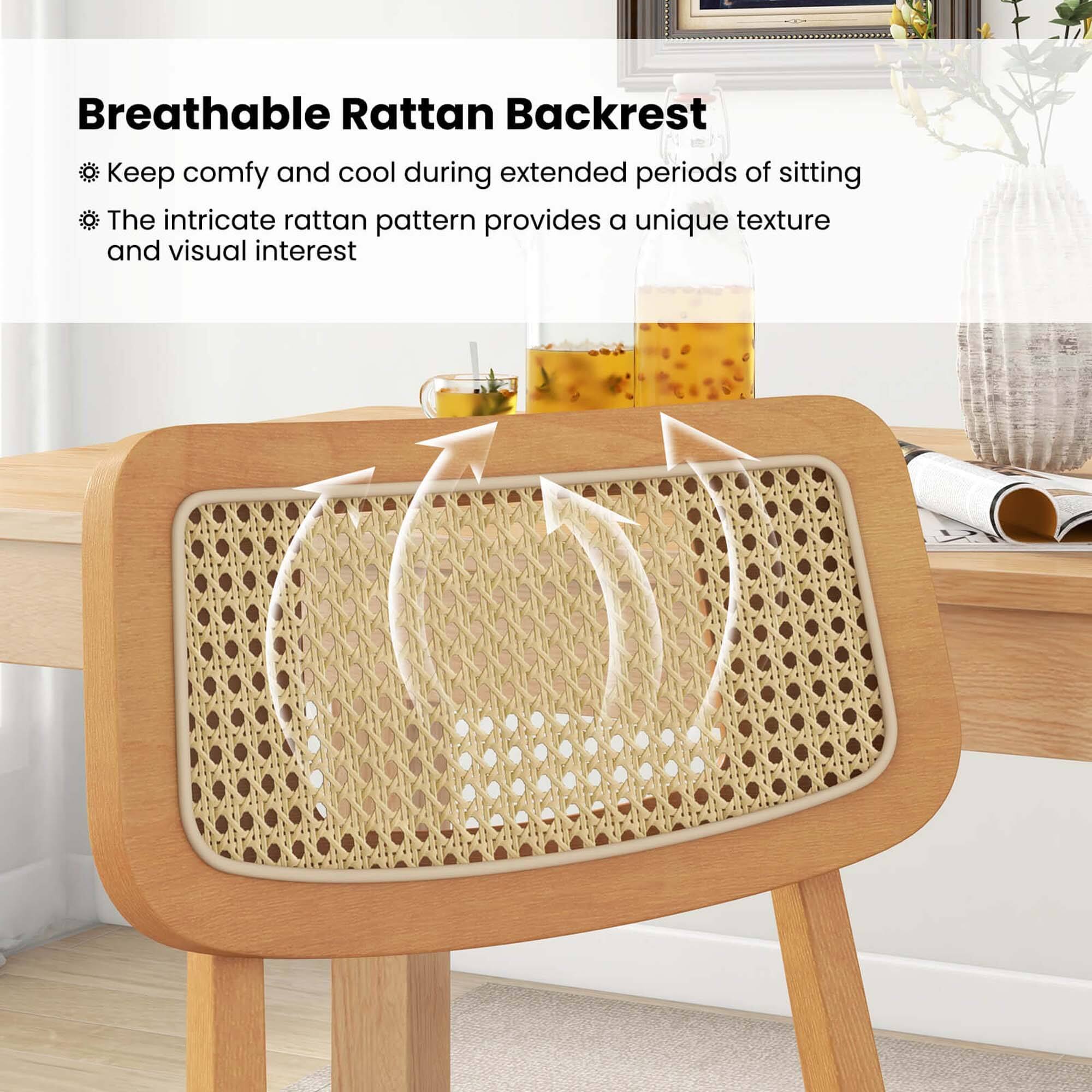Breathable Rattan Backrest: Keep comfy and cool during extended periods of sitting. The intricate rattan pattern provides a unique texture and visual interest.