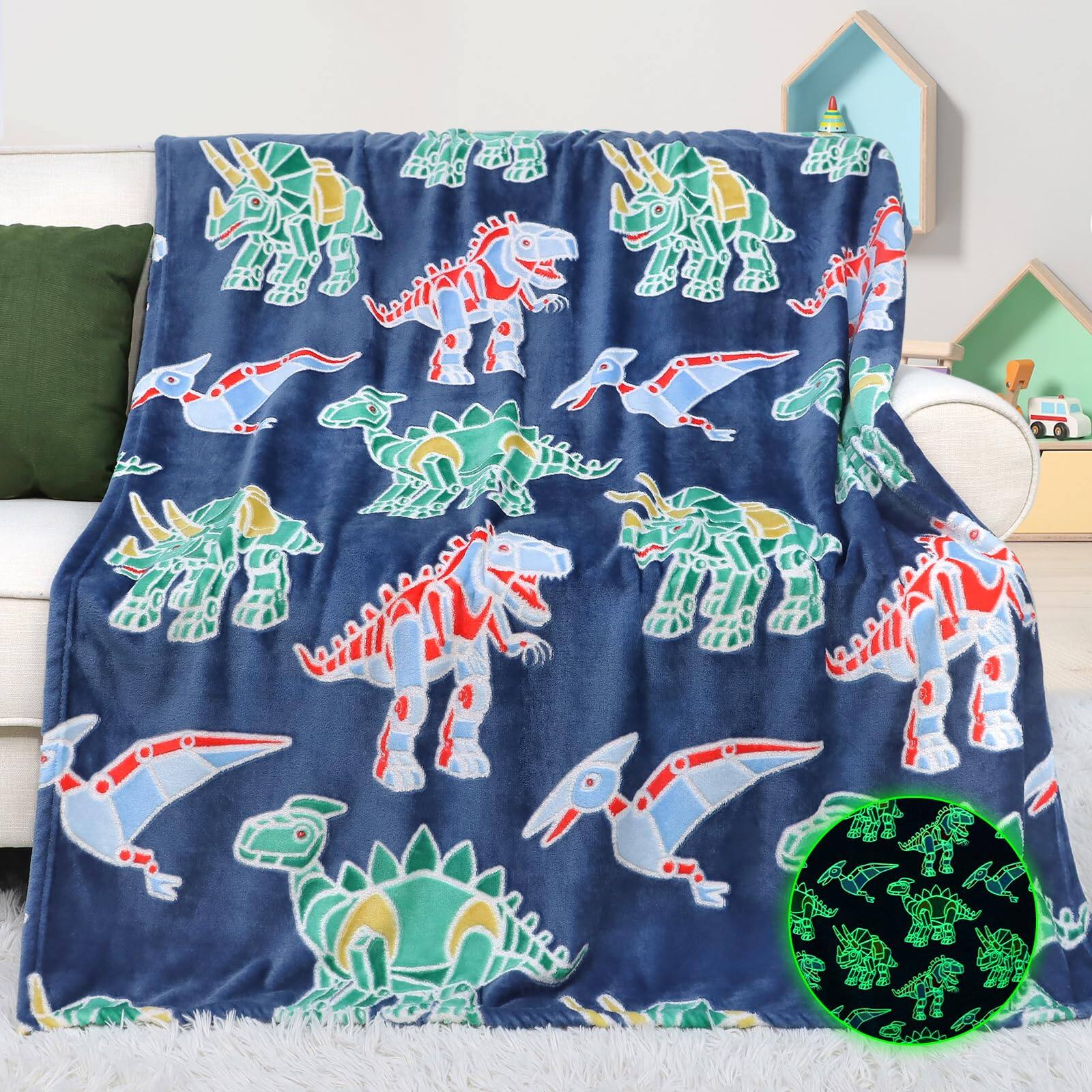 Glow Dino Blanket-Throw Size 50" x 60" (127 x 152