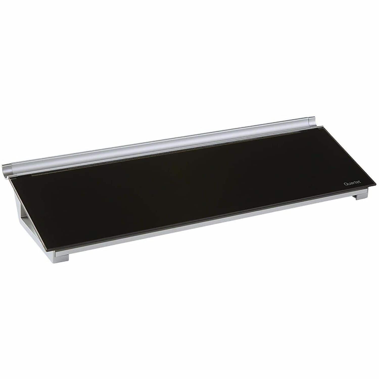 Quartet - Glass Dry Erase Desktop Computer Pad 6" x 18" Black Glass Surface Rectangle Horizontal Desktop - Silver