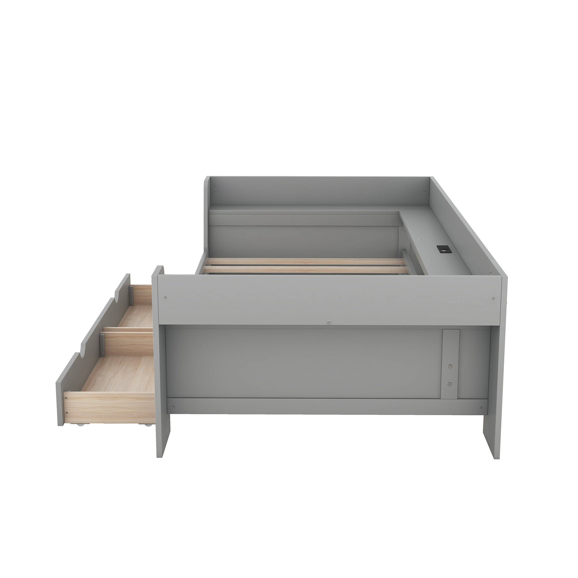 Alt View 8. Tiramisubest - Twin Size Daybed with Shelves, Drawers and Built-In Charging Station, Gray - Gray.