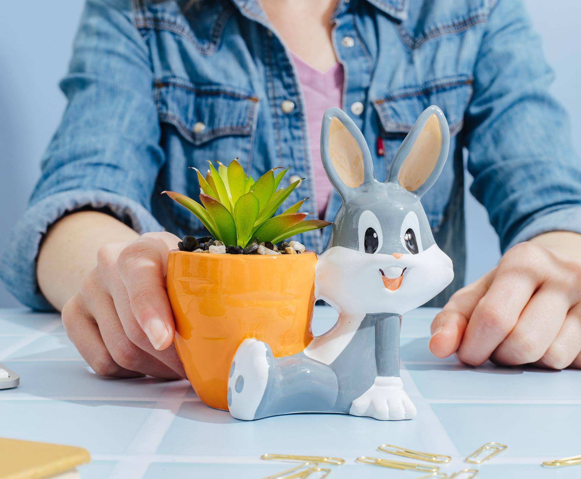 Alt View 3. Silver Buffalo - Looney Tunes Bugs Bunny 5-Inch Ceramic Mini Planter With Artificial Succulent - Multicolored.
