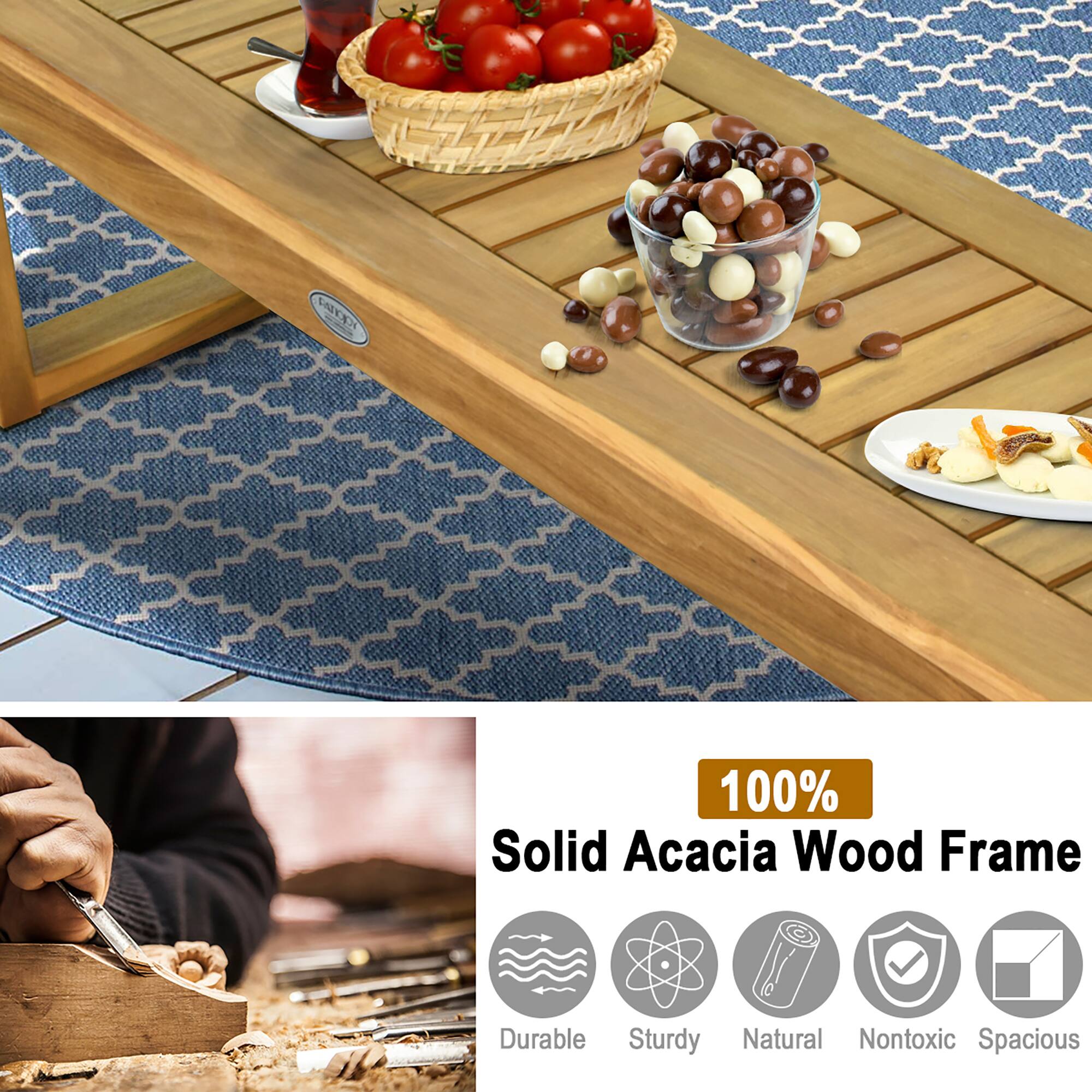 LEX 100% Solid Acacia Wood Frame Durable, Sturdy, Natural, Nontoxic, Spacious