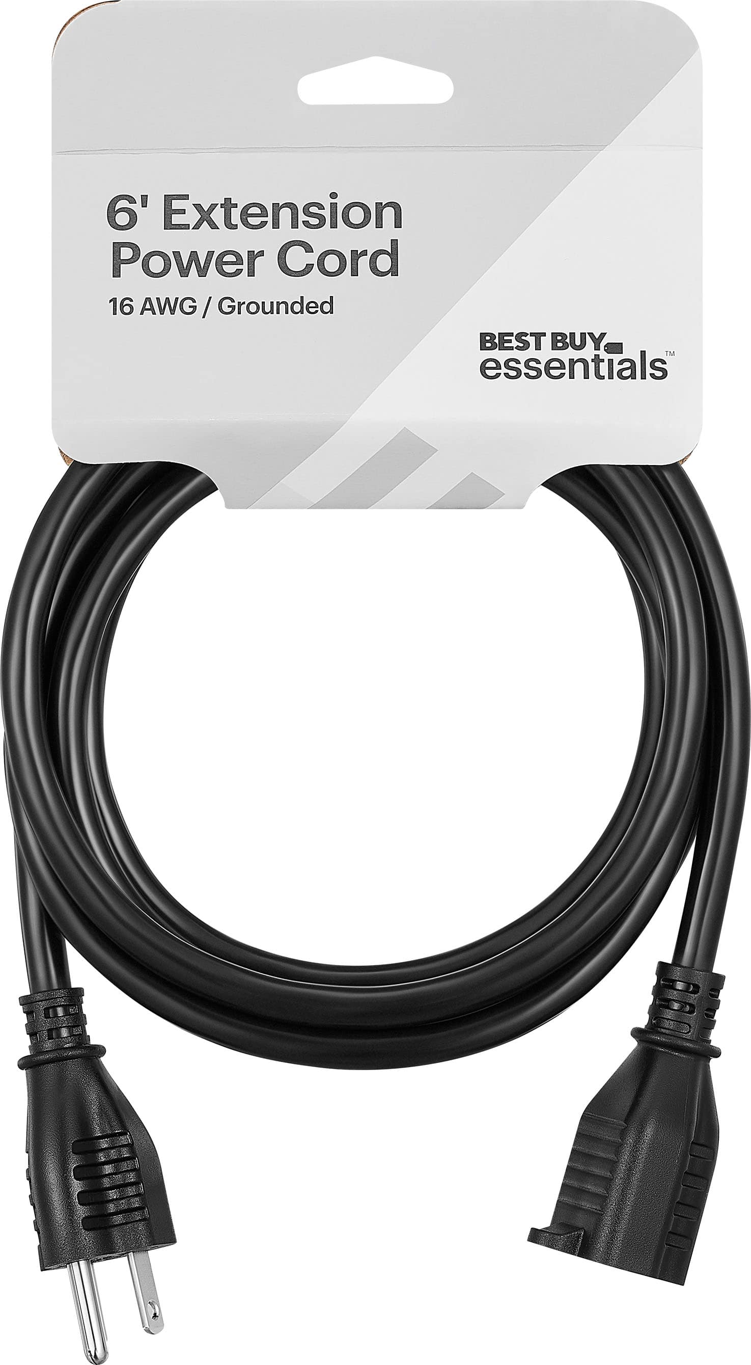 6' Extension Power Cord 16 AWG Grounded Best Buy Essentials