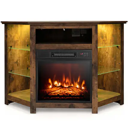 Front. Costway - Costway Fireplace TV Stand w/ Led Lights & 18" Electric Fireplace for Tvs up to 50" - Rustic Brown.