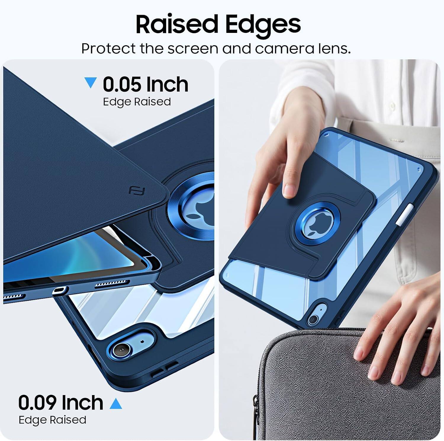 Raised Edges Protect the screen and camera lens.

0.05 Inch Edge Raised

0.09 Inch Edge Raised