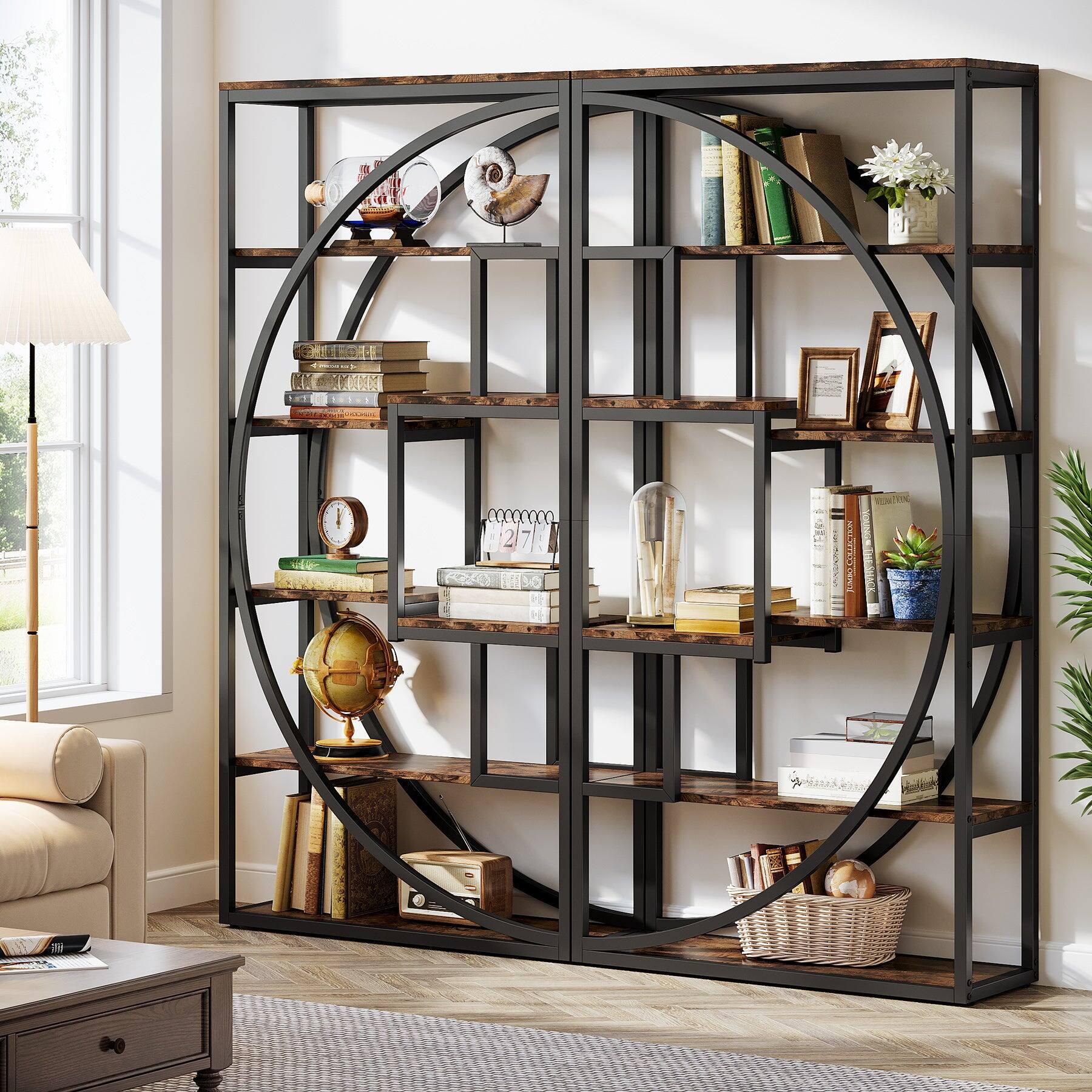 Back. Tribesigns - Modern Bookshelf with Engineered Wood Construction and Storage Shelves for Living Room and Home Office - Brown.