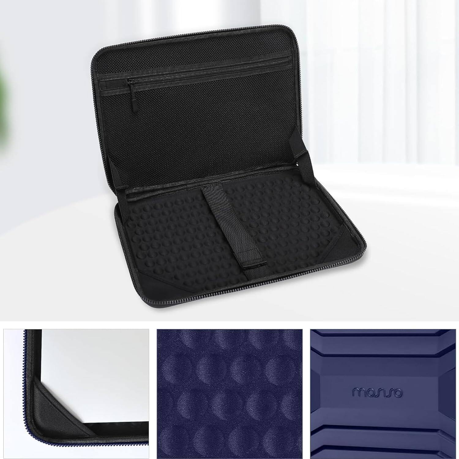 Left. mosiso - Waterproof Laptop Sleeve 15-16 inch EVA Hard Shell Laptop Carrying Case with Handle for MacBook Pro 16 HP Dell Acer - Navy Blue.