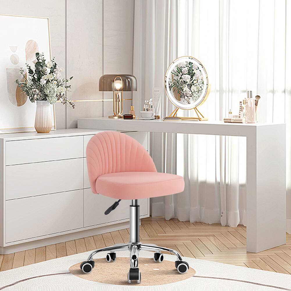 Alt View 1. KKTONER - KKTONER Rolling Stool Swivel Chair Velvet Vanity Chairs Height Adjustable stools with Back for Makeup Drafting(Pink) - Pink.