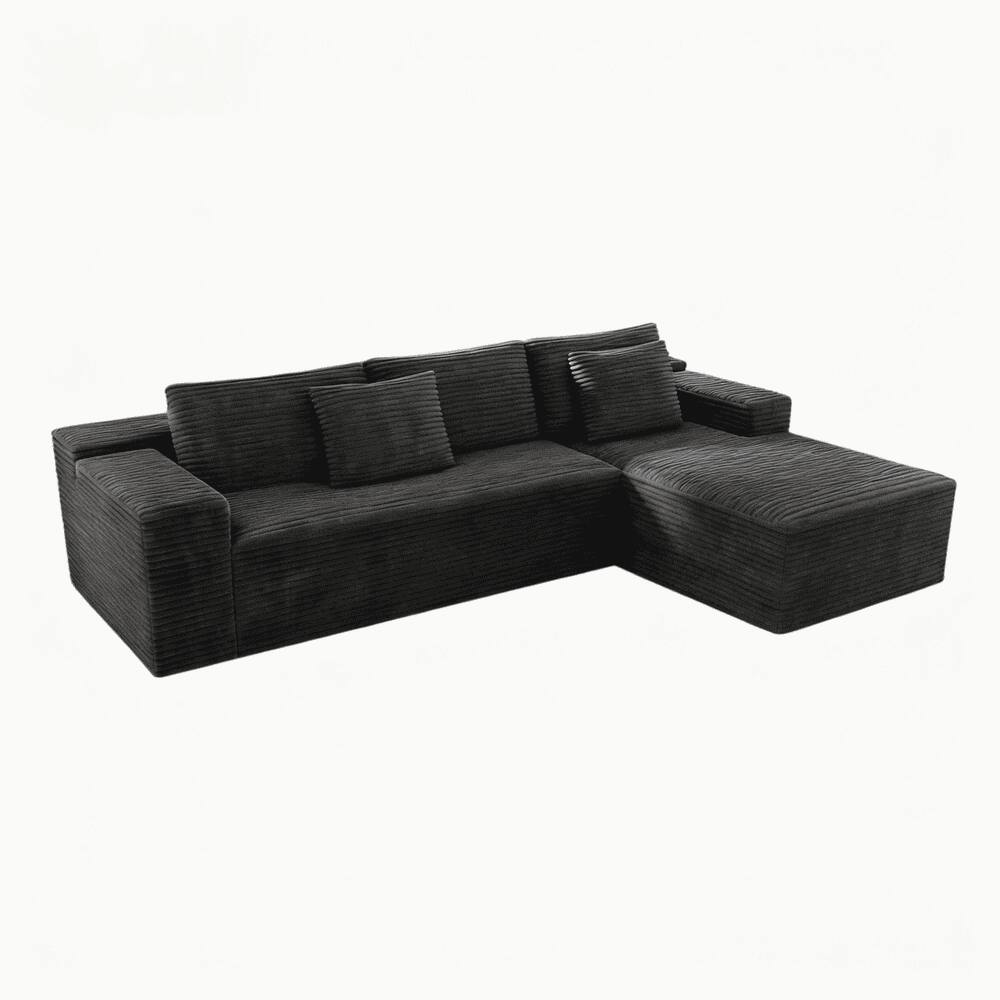 Alt View 4. Kadyn - 104" Right Chaise Sectional Sofa, L-Shaped Cloud Design with Deep Seating and No Assembly, Grey - Gray.
