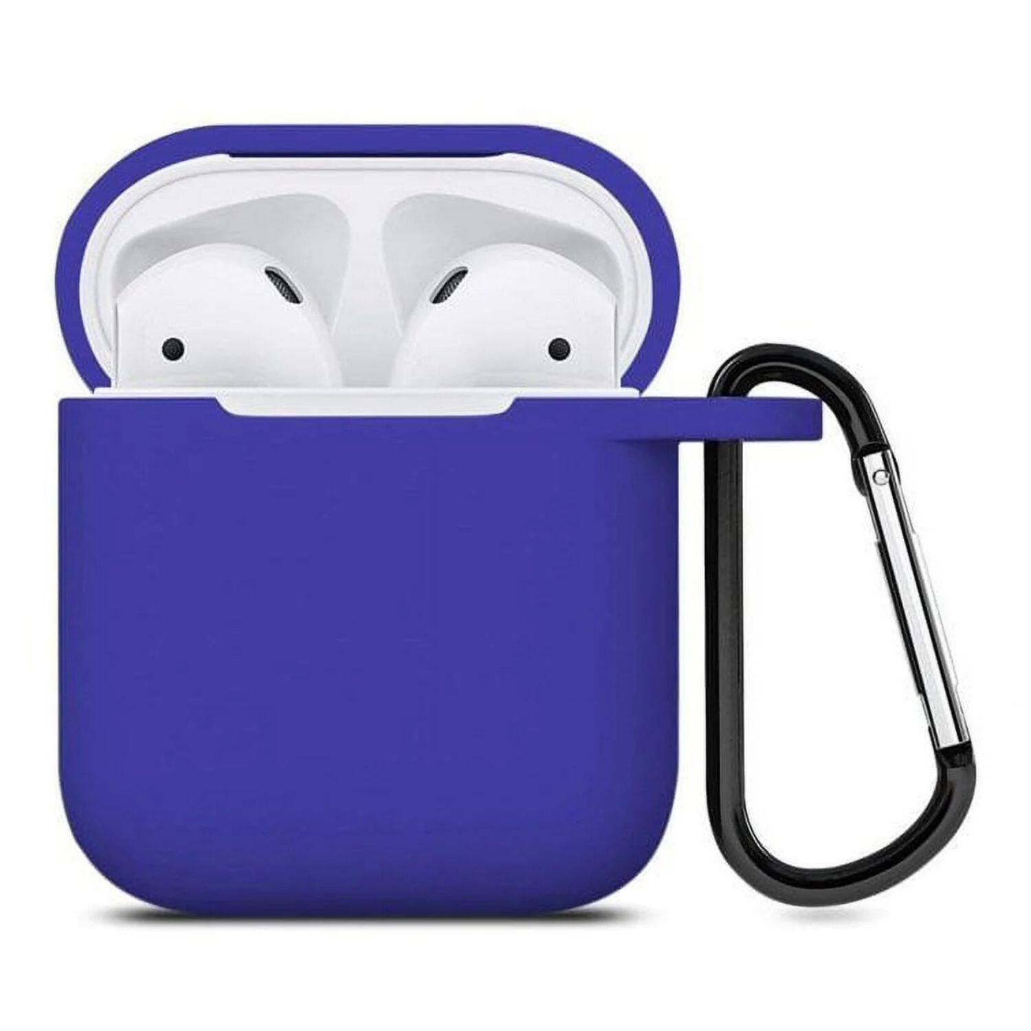 Left. Home Collection - Blue Shockproof Silicone Protective Case with Keychain for Apple AirPods 1 & 2 – Full Cover Protection - Blue.