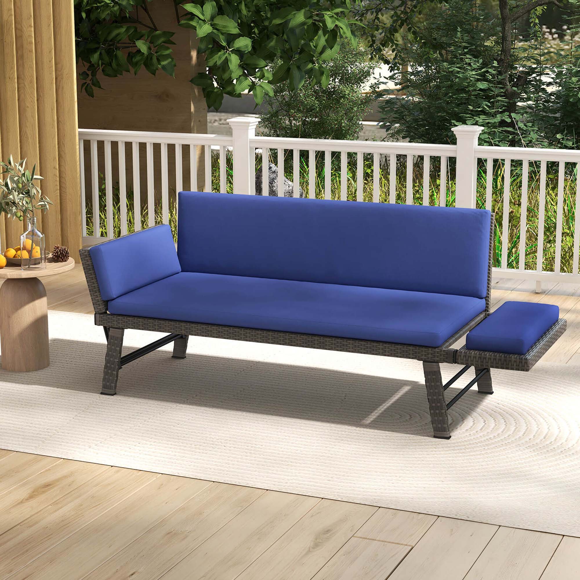 Alt View 1. Costway - Costway Outdoor Convertible Sofa Daybed with Adjustable Armrests Removable Cushions - Navy.
