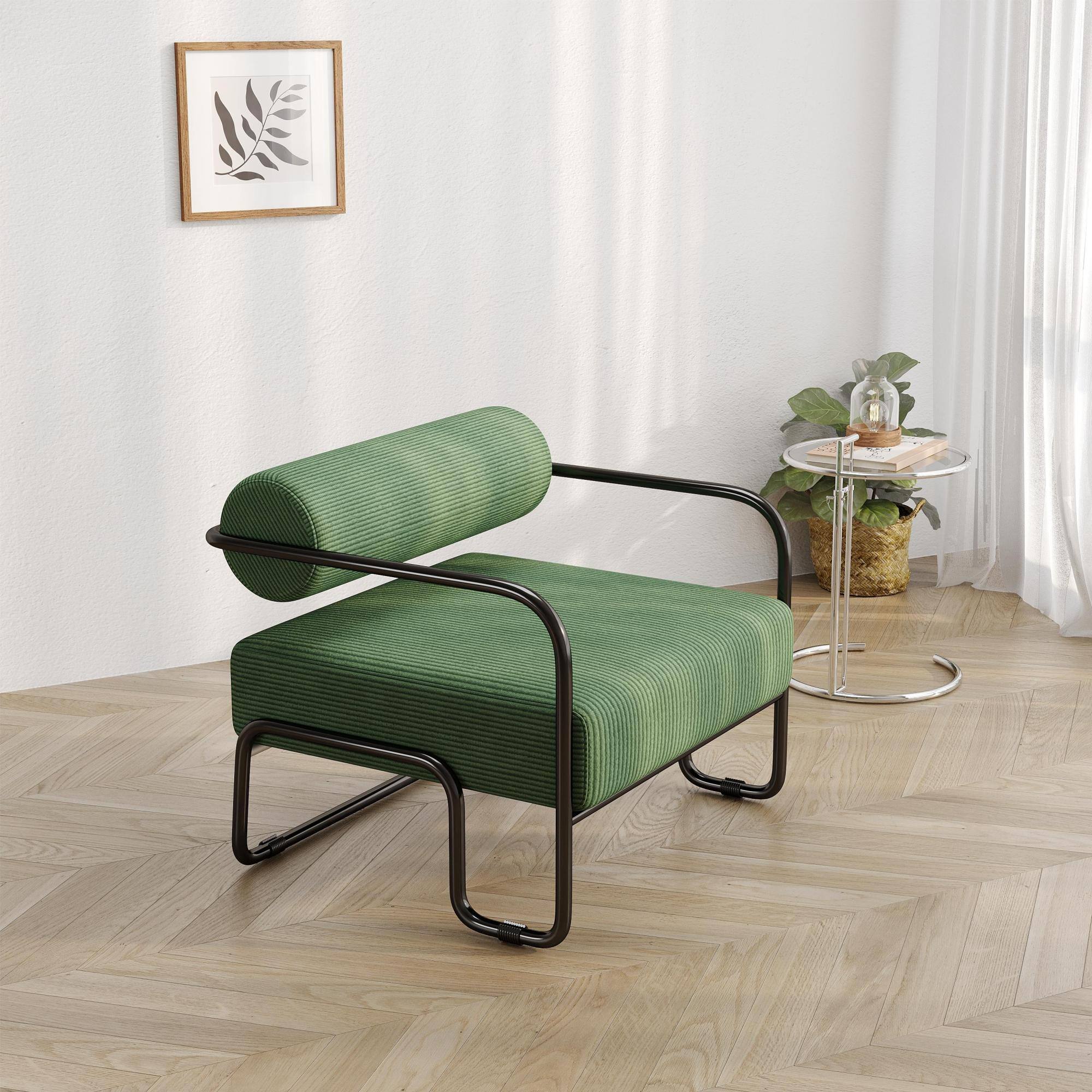 Angle. GOODSILO - Comfortable Iron Frame Lounge Chair with Curved Seat and Integrated Backrest for Relaxation - Dark Green.