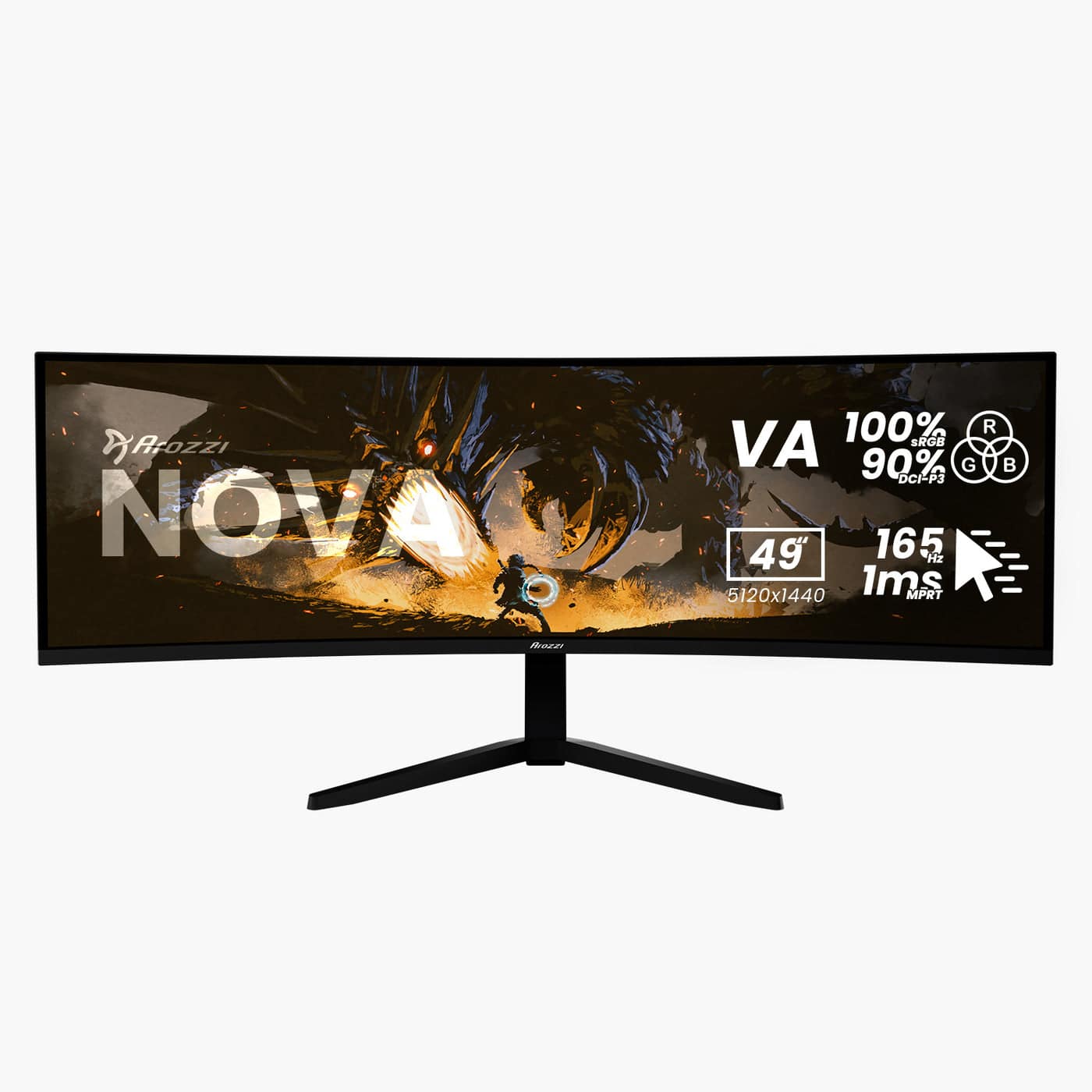 Arozzi - Nova 49“ Curved VA 165Hz Ultrawide Gaming Monitor - Black