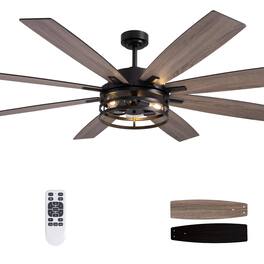 Siljoy - 72 Inch Indoor Matte Black Caged Ceiling Fan with Light and Remote for Patio Kitchen Garage and Warehouse - Gloss Black