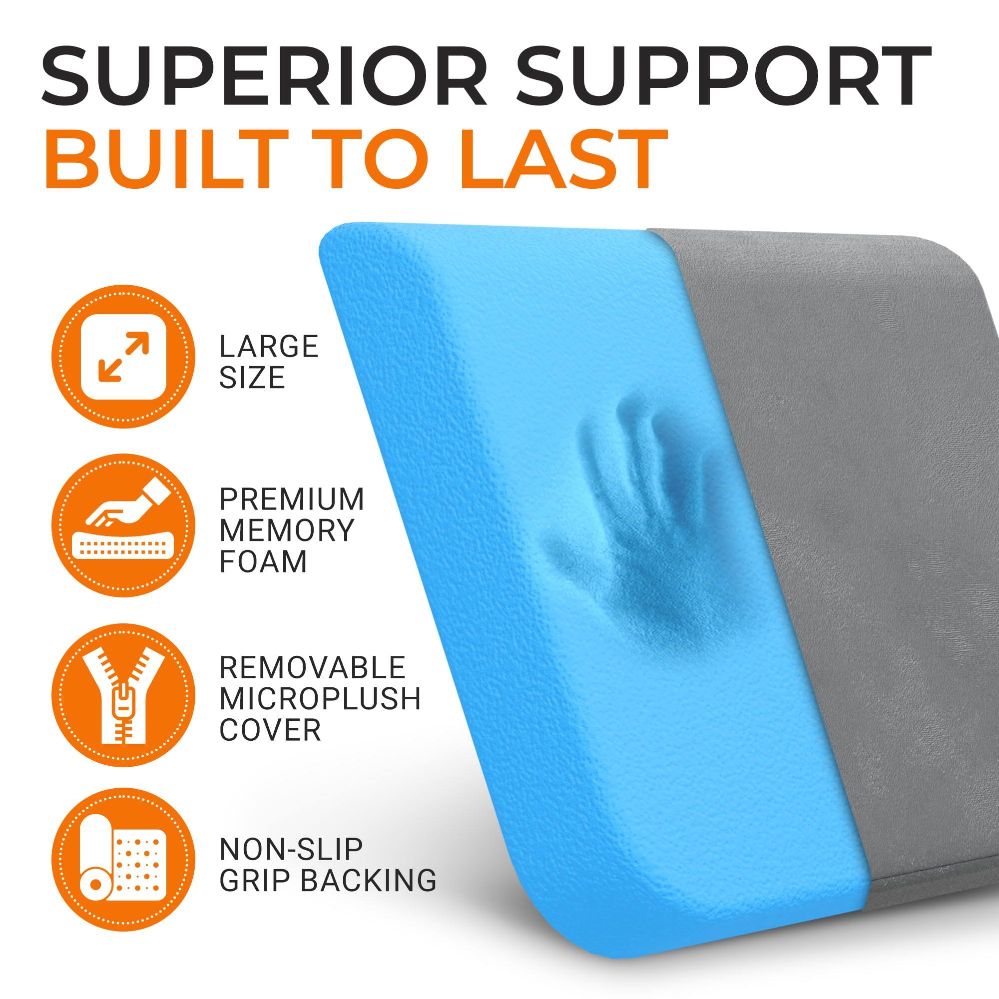 SUPERIOR SUPPORT BUILT TO LAST

- LARGE SIZE
- PREMIUM MEMORY FOAM
- REMOVABLE MICROPLUSH COVER
- NON-SLIP GRIP BACKING