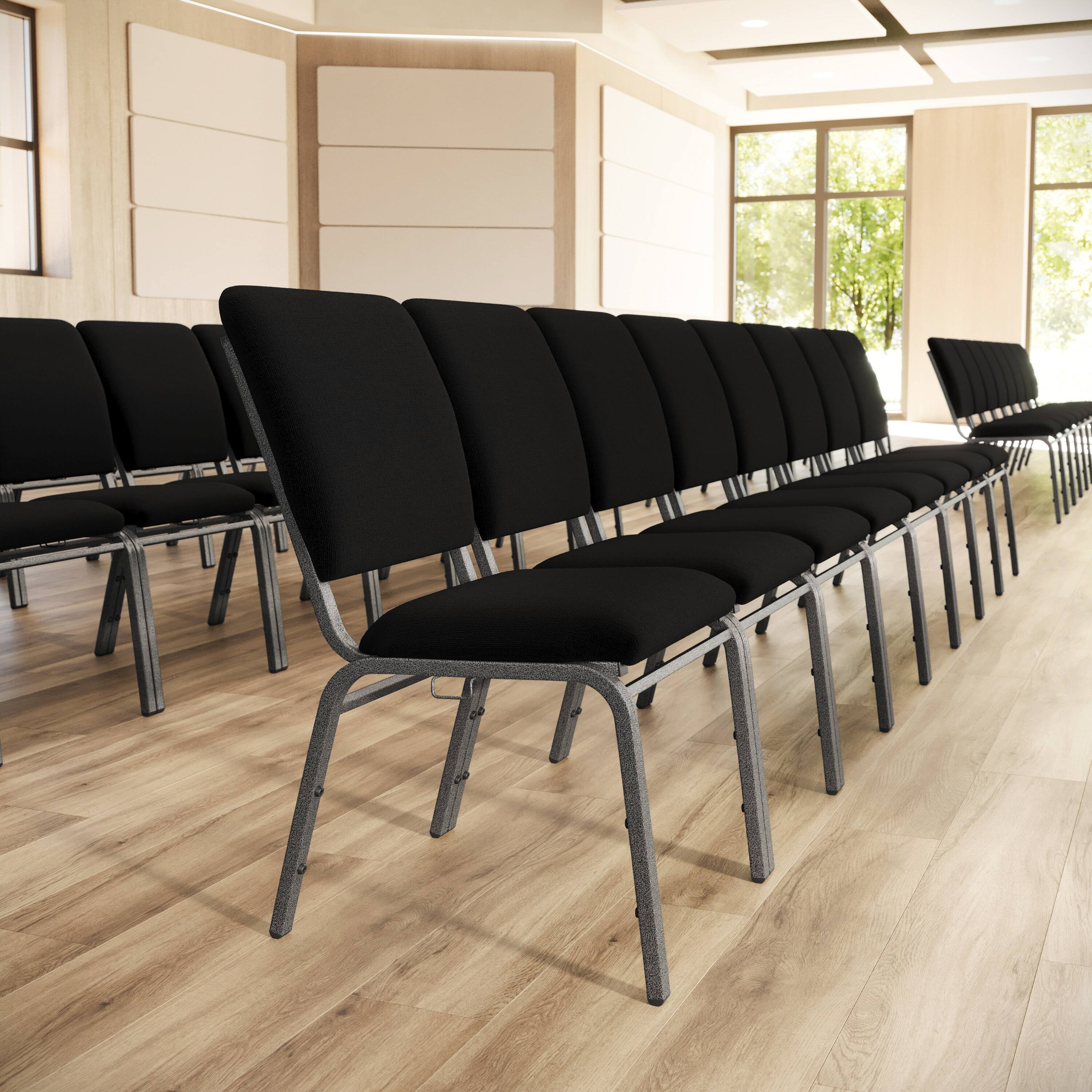 Alt View 1. Emma + Oliver - Multipurpose Church Chairs - 18.5 in. Wide - Black Fabric/Silver Vein Frame.