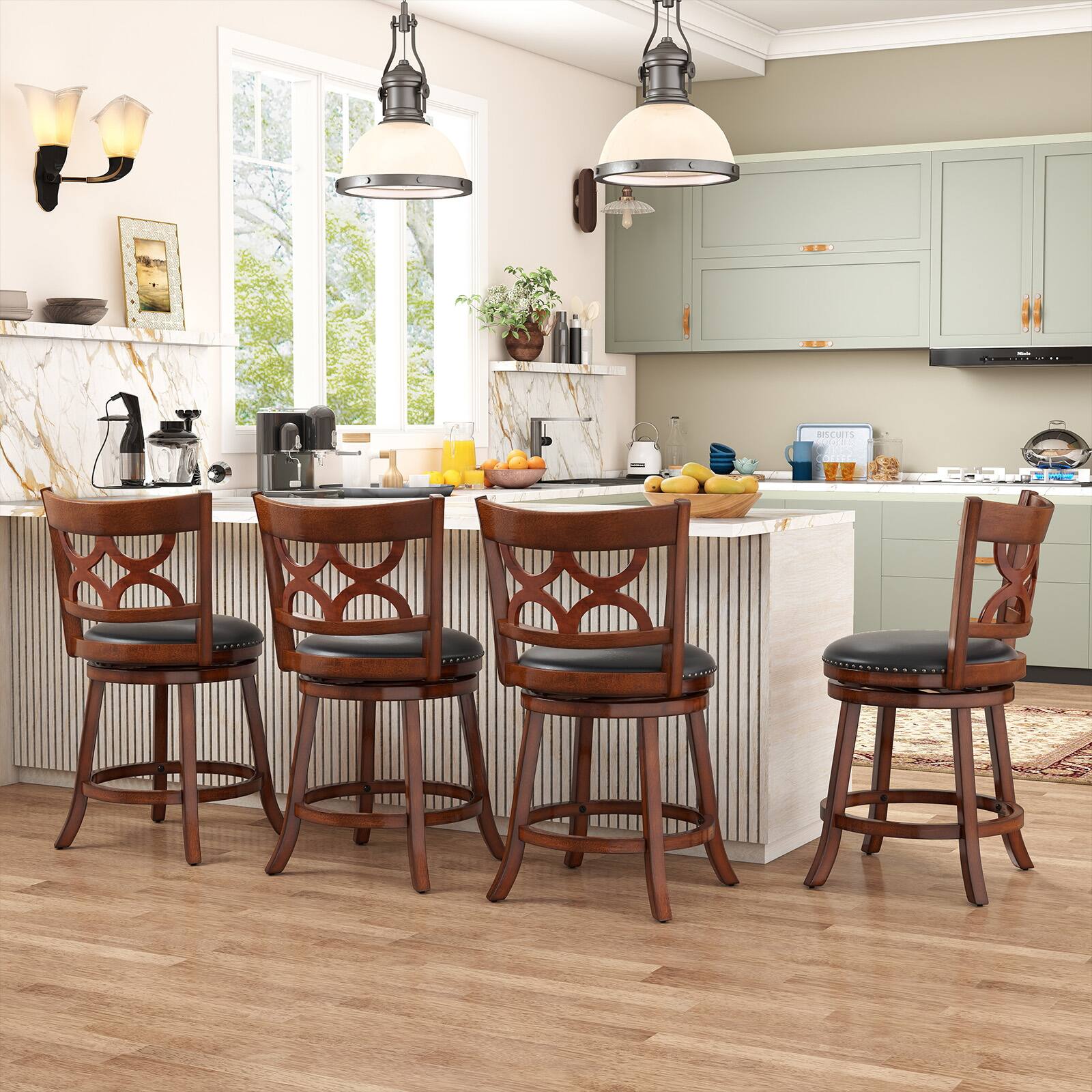 Alt View 1. Gymax - Gymax 26'' Counter Height Bar Stools Set of 4 w/Rubber Wood Frame Upholstered Seat - Brown.