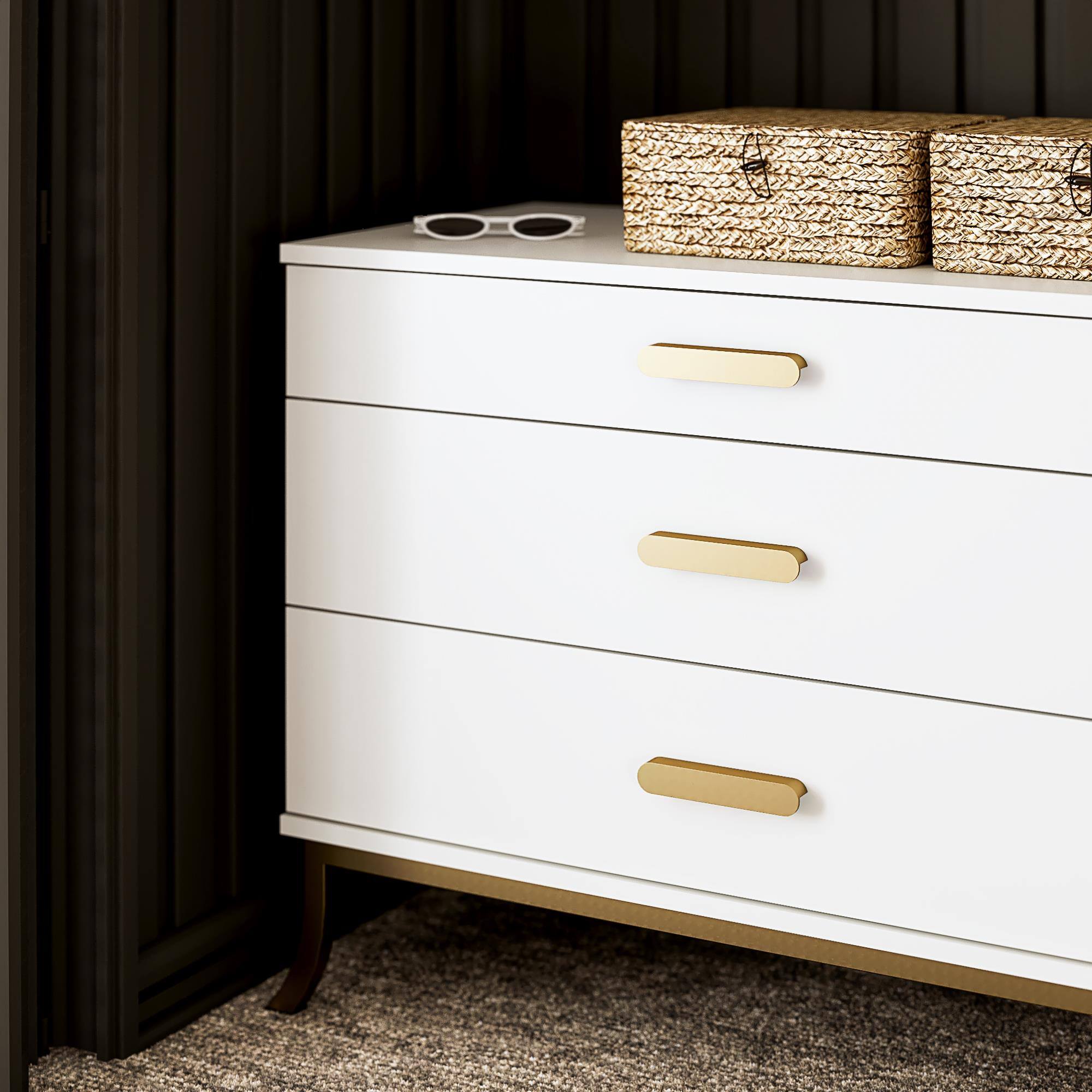 Back. TinyHomie - 3-Drawer Dresser with Oval Handles - White and Gold.