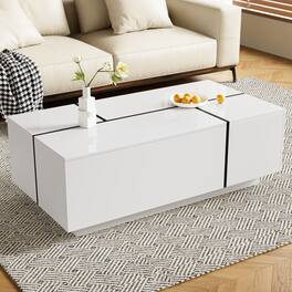 Lirago - 47" U-Can Extendable Coffee Table Smooth Finish 2 Hidden Storage Spaces 2 Drawers Multi Functional for Living Room - White