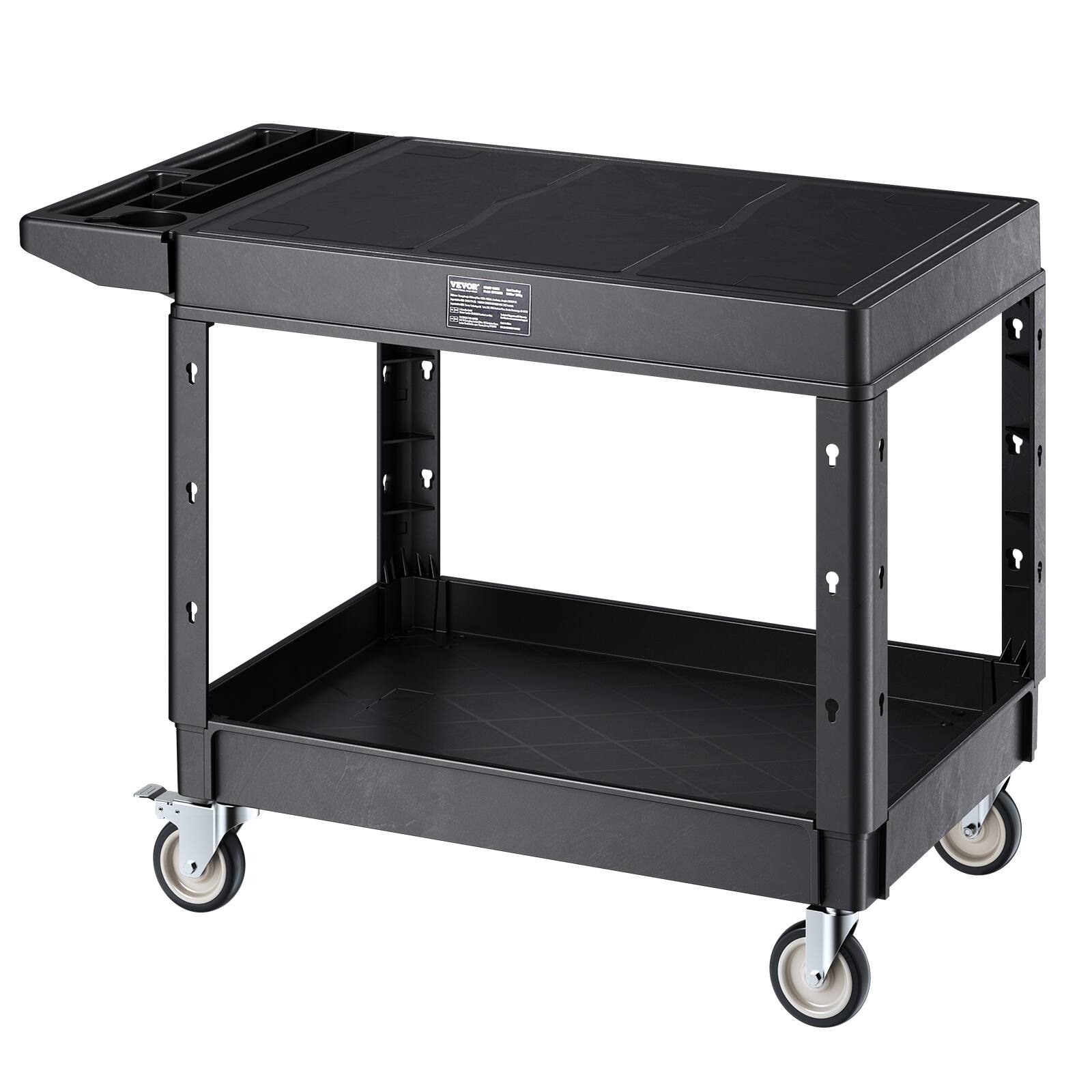 Alt View 5. VEVOR - Utility Cart, 550 lbs Load Capacity, 37 x 25.4-inch Service Cart, Two-Shelf Heavy Duty Plastic Utility Cart - Black.