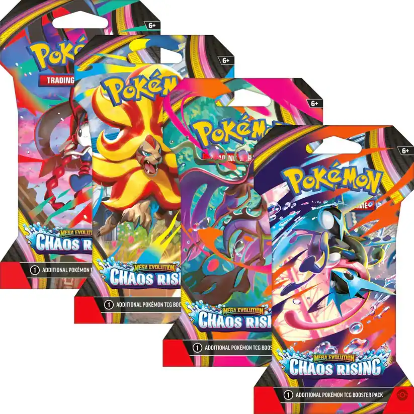 6+ Poke 6+ TRADING PRp 6+ PoKeN 6+ 10 N R PoKeMoN

MEGA EVOLUT CHAOS  ADDITIONAL POKEMON 1 MEGA EVOLUTION 1 CHAOS RISI
1 ADDITIONAL POKEMON TCG BOO
MEGA EVOLUTION CHAOS RISI
1 ADDITIONAL POKEMON TCG BOOS
MEGA EVOLUTION CHAOS RISING
1 ADDITIONAL POKEMON TCG BOOSTER PACK