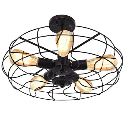 Front. Hivvago - 5 Light Modern Black Iron Sphere Modern Chandelier - Black.
