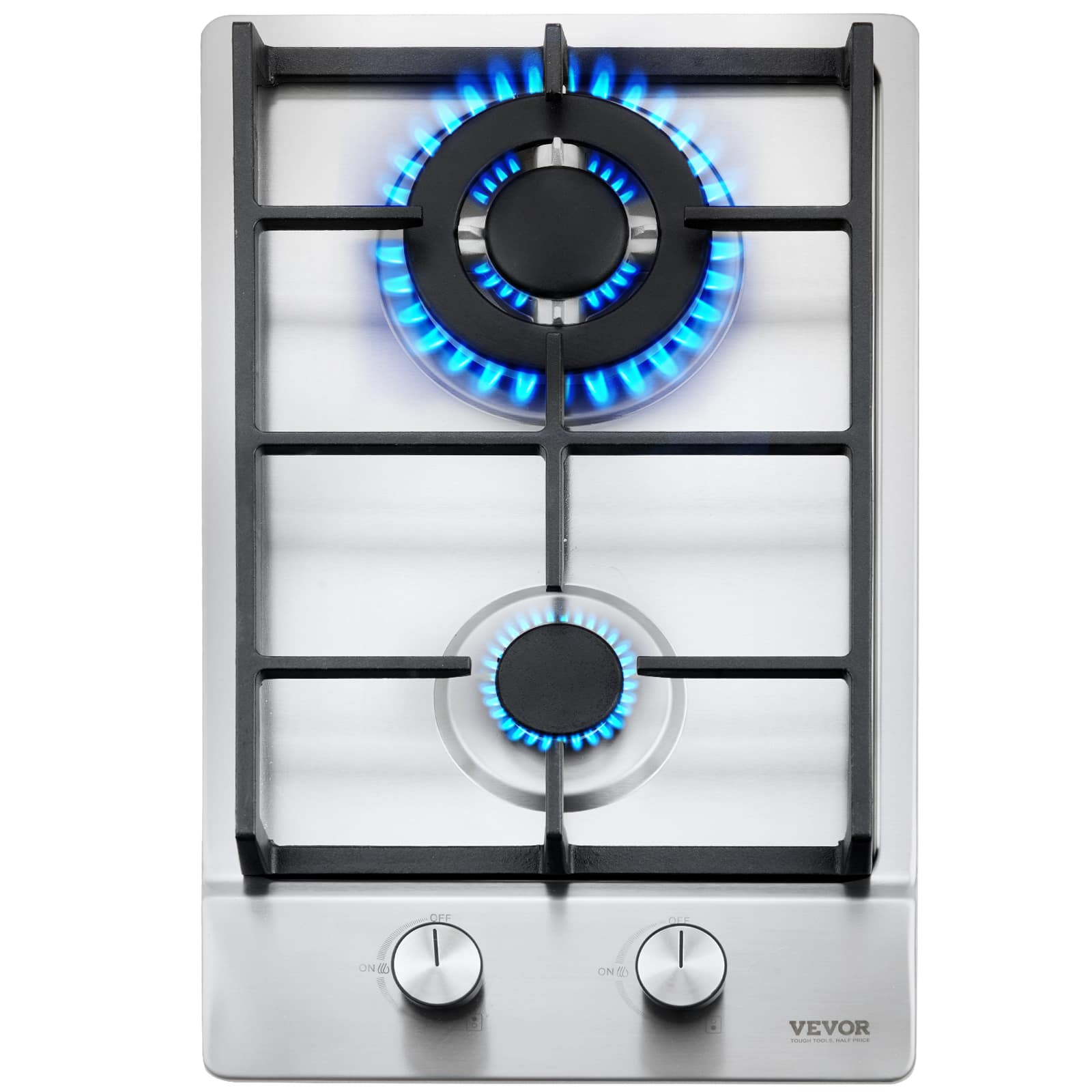 VEVOR - Gas Cooktop 12 inch, Max 12250BTU 2 Burners Built-in Stainless Steel Gas Stove Top, LPG/NG Convertible Dual Fuel - Black;Silver