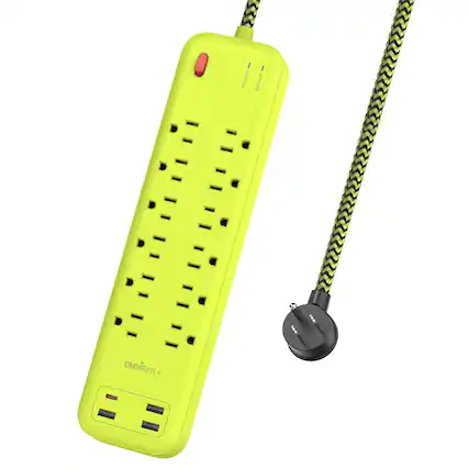Front. Omnibar - 6 Ft Power Strip Surge Protector 12 Outlets 4 USB Ports (3 USB A) Desk Charging Station for Home Office Dorm - yellow-green.