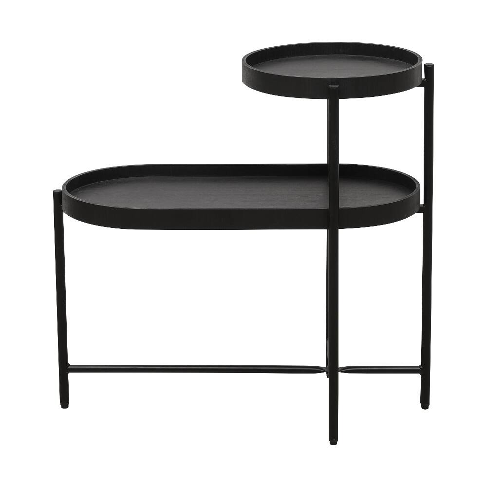 Alt View 3. Loheer - Loheer 2-Tier Black Side Table with Storage Metal Frame Wooden Desk End Table for Living Room - Black.