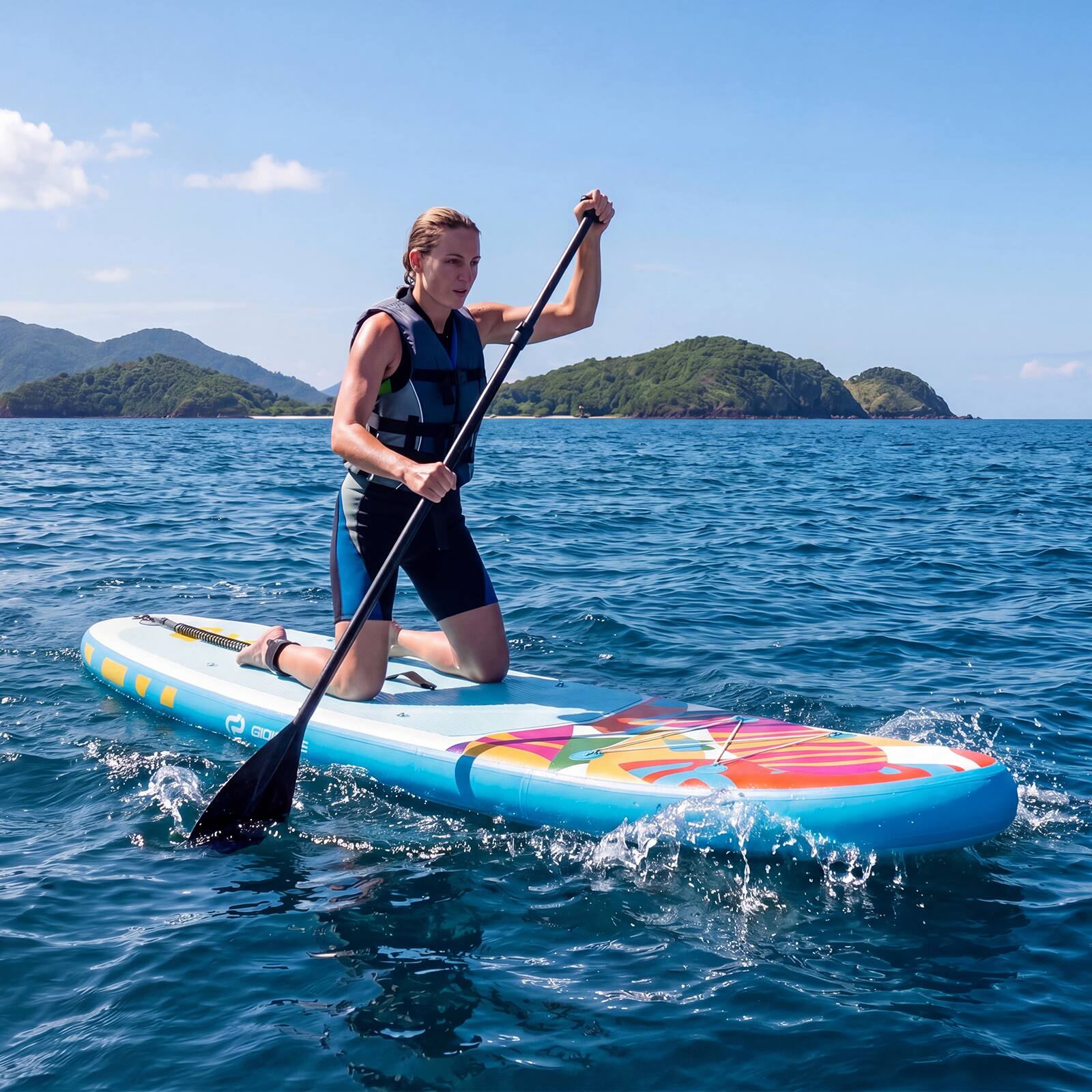 Alt View 1. Costway - Costway 11' Wide Inflatable Stand Up Paddle Board , Stable SUP for Adults and Youth - Blue+White.