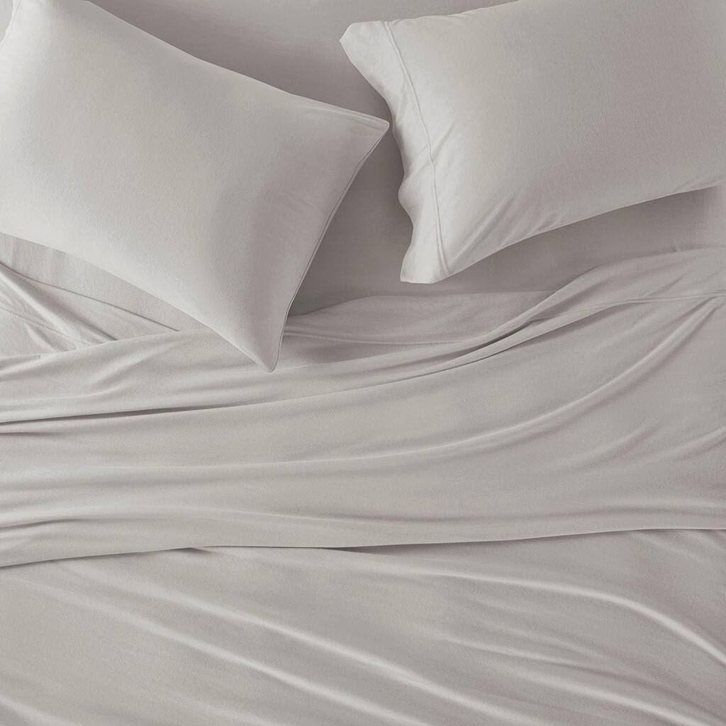 Alt View 2. Gracie Mills - Gracie Mills Atlas All-Season Cotton Blend Jersey Knit Sheet Set - Grey.