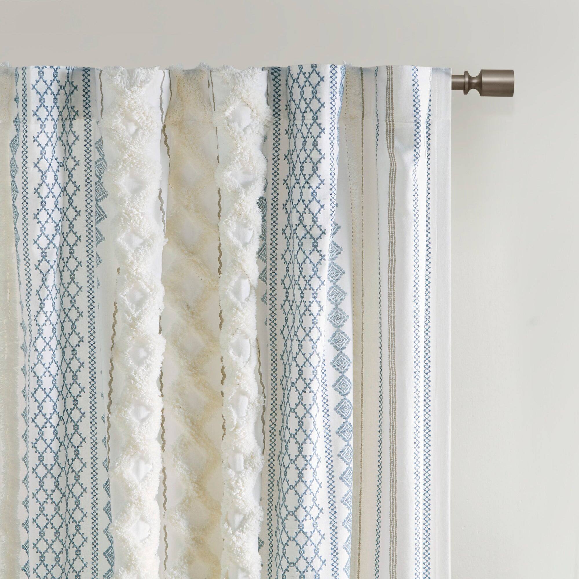 Alt View 1. BreeBe - Cotton Printed Curtain Panel with Chenille Stripe and Lining 50x108' - Multi.
